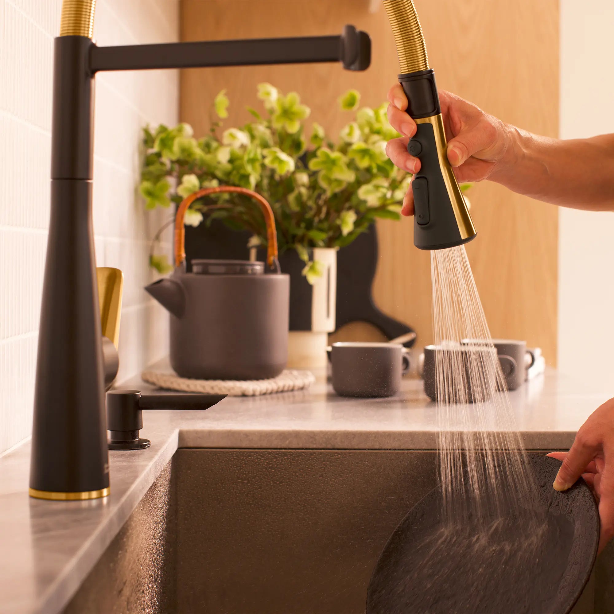 Aspirations Semi-Pro Kitchen Faucet // BRUSHED COOL SUNRISE // 263789_Aspirations_Lifestyle_104882GN00_0001_April2025_0_CDNwebp_24b09f03-0582-458f-b4f9-5c759e8a1b3b.webp