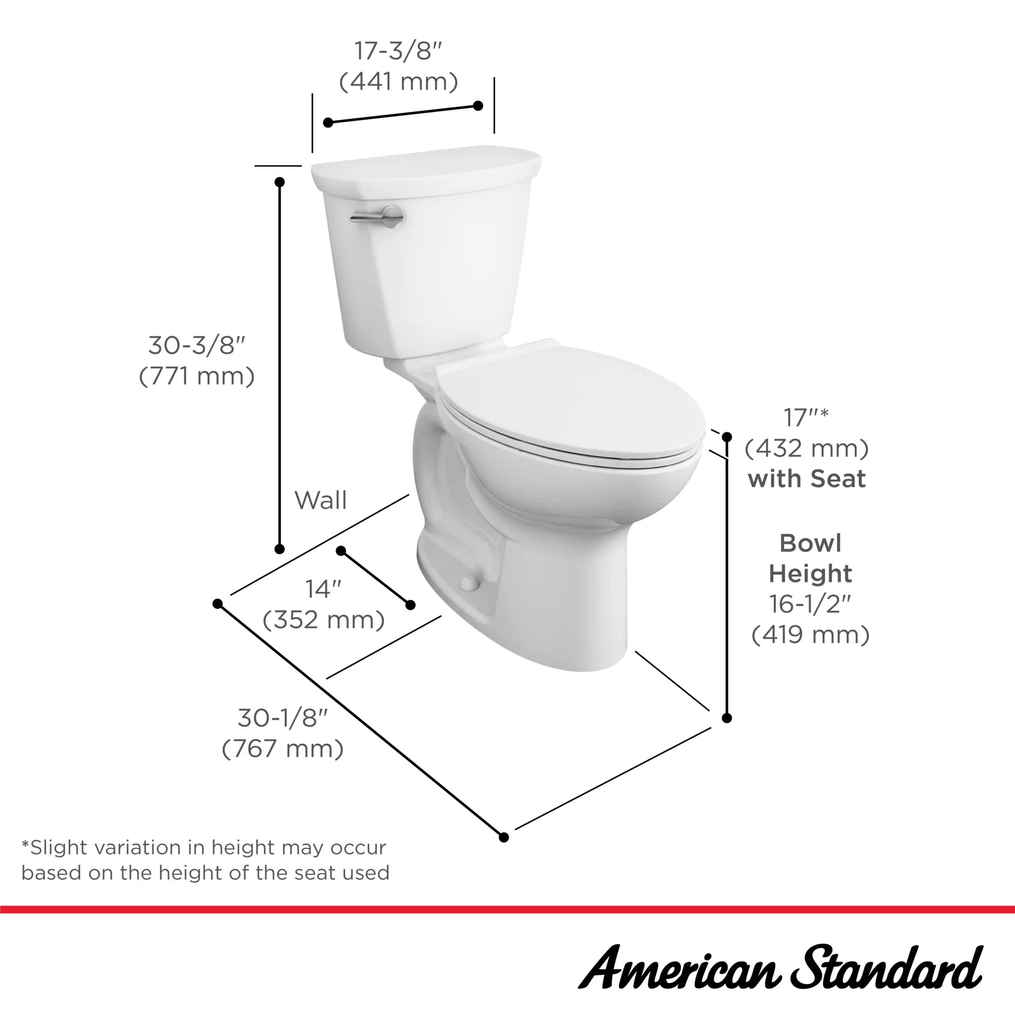 Cadet® PRO Two-Piece 1.28 gpf/4.8 Lpf Compact Chair Height Elongated 14-Inch Rough Toilet Less Seat // WHITE // 264989_CadetPro_Infographic_215FC104_0001_May2025_1_CDNwebp.webp