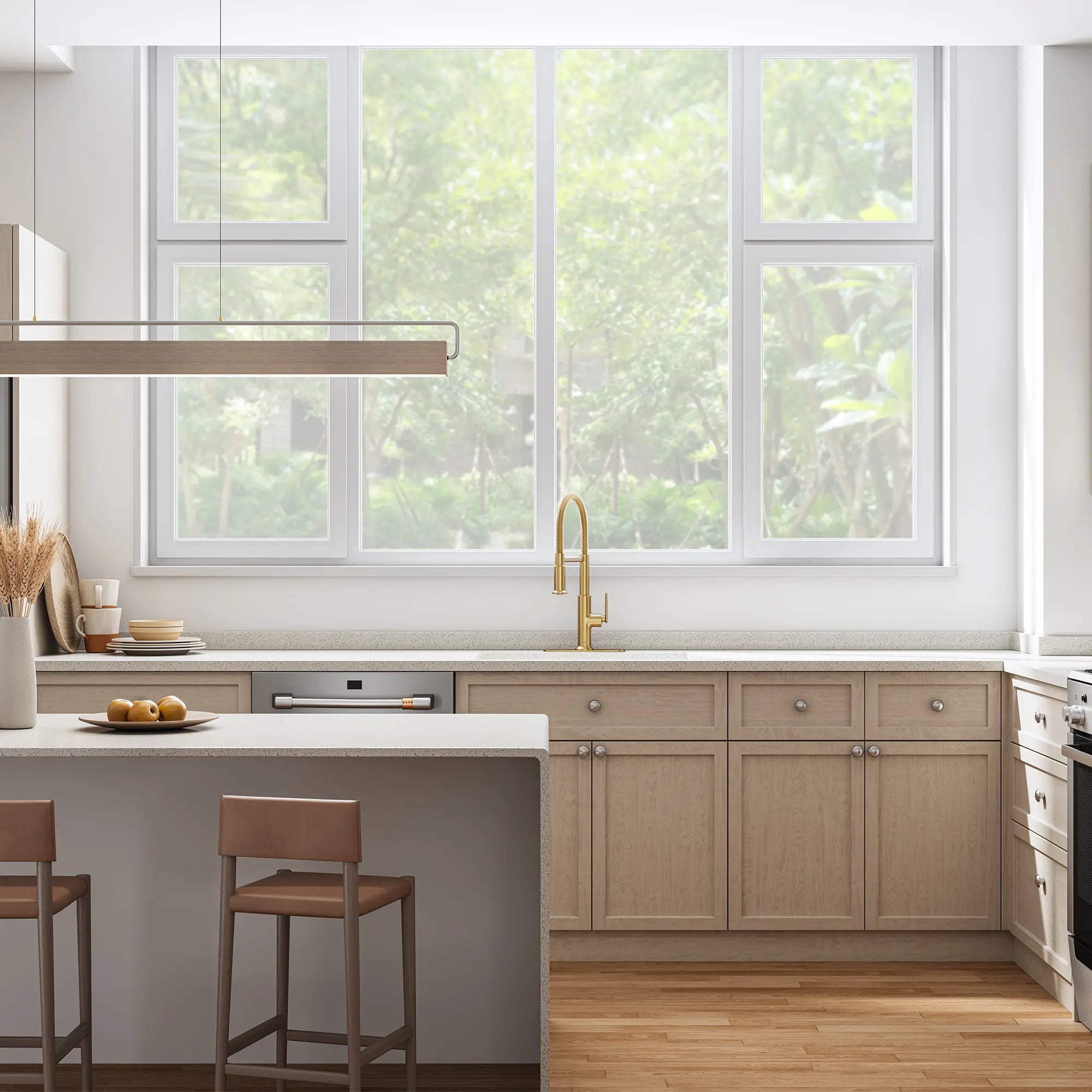 Sonner Single-Handle Semi-Pro 3-Function Kitchen Faucet 1.8 gpm/6.8 L/min with Deck Plate // BRUSHED COOL SUNRISE // 279040_Sonner_Environment_117696GN00_0001_FEBRUARY2025_0_CDNwebp.webp