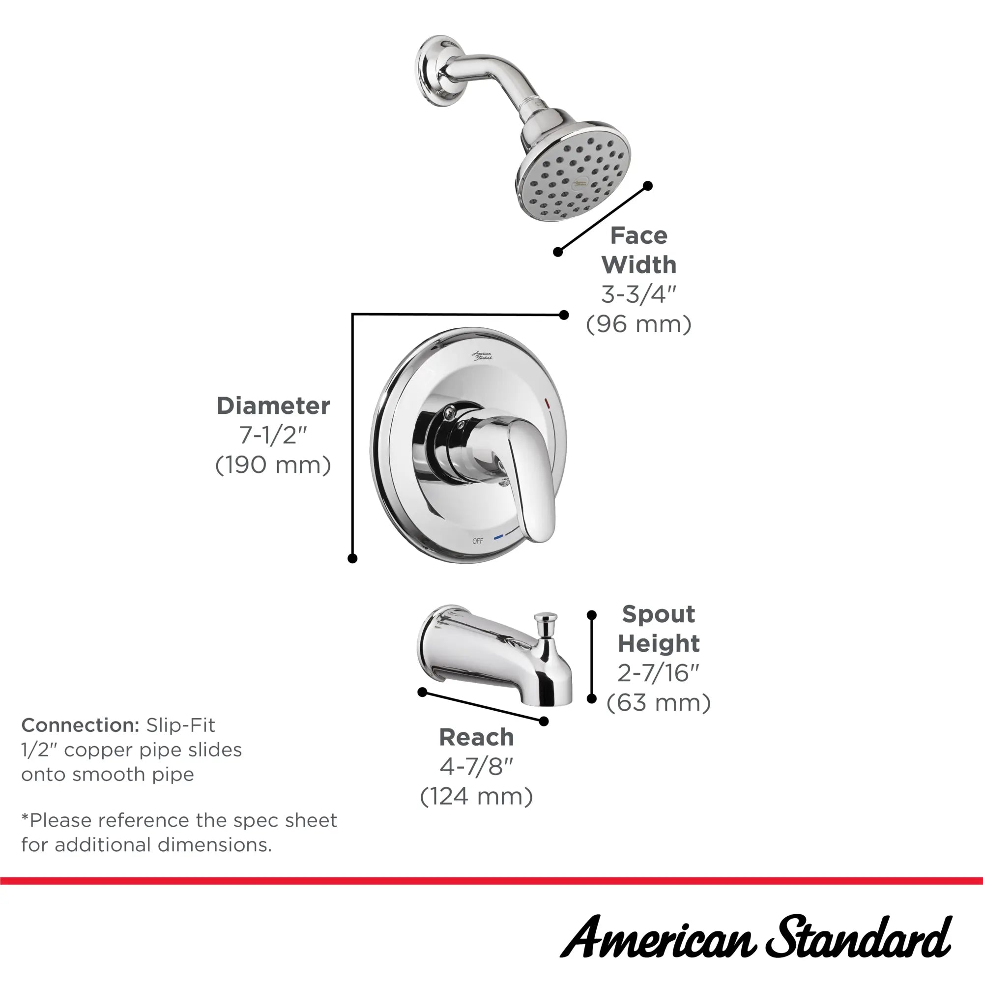 Colony® PRO 1.75 gpm/6.6 L/min Tub and Shower Trim Kit With Water-Saving Showerhead, Double Ceramic Pressure Balance Cartridge With Lever Handle // TUB & SHOWER / POLISHED CHROME // 283143_ColonyPro_Infographic_TU075508_0001_APR2026_0_CDNwebp.webp