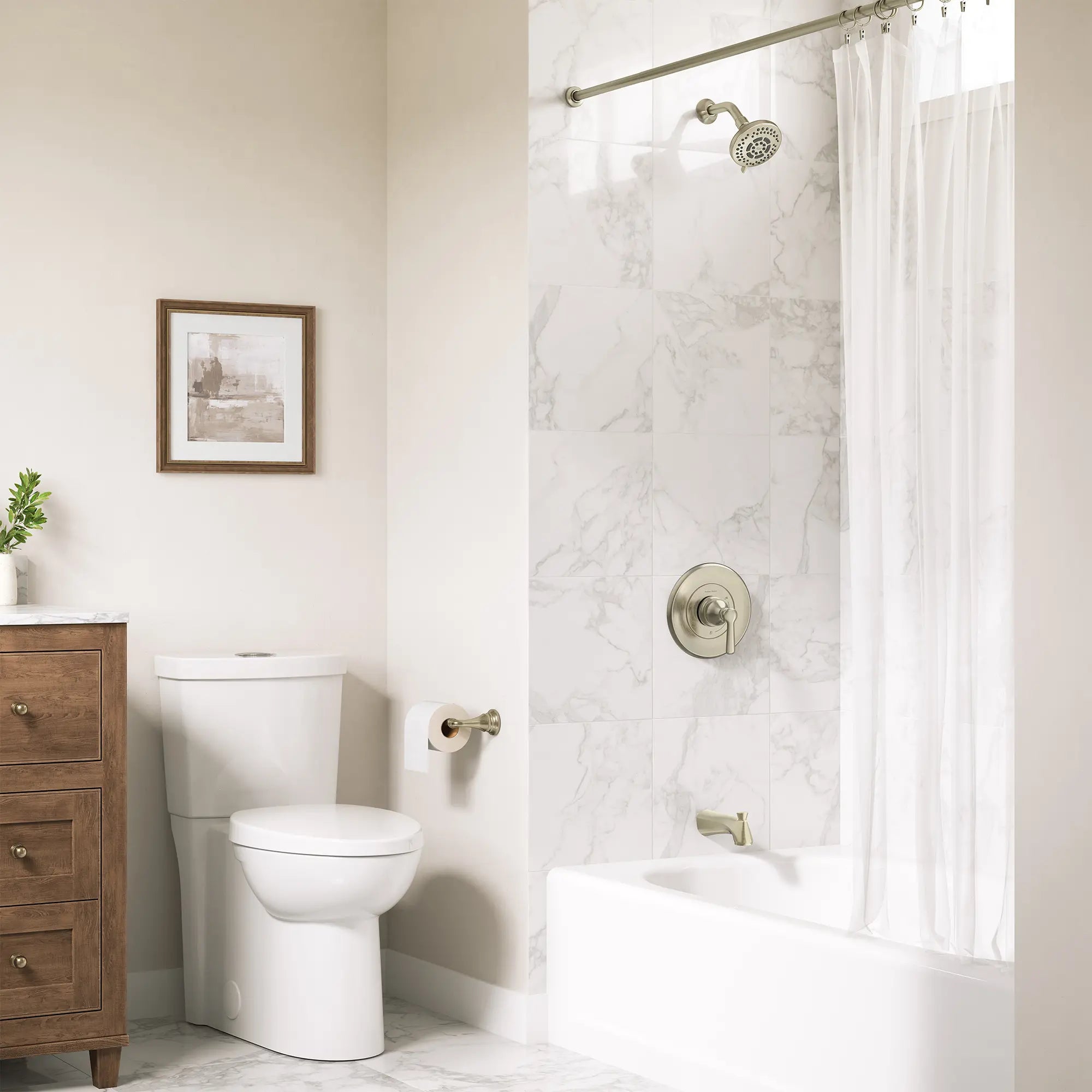 Sherbrook Single Handle 6-Spray Tub and Shower Faucet, 2.5 gpm (Valve Included) // BRUSHED NICKEL // 284258_Sherbrook_EnvironmentCloseUp_1363082950_0001_MARCH2026_0_CDNwebp.webp