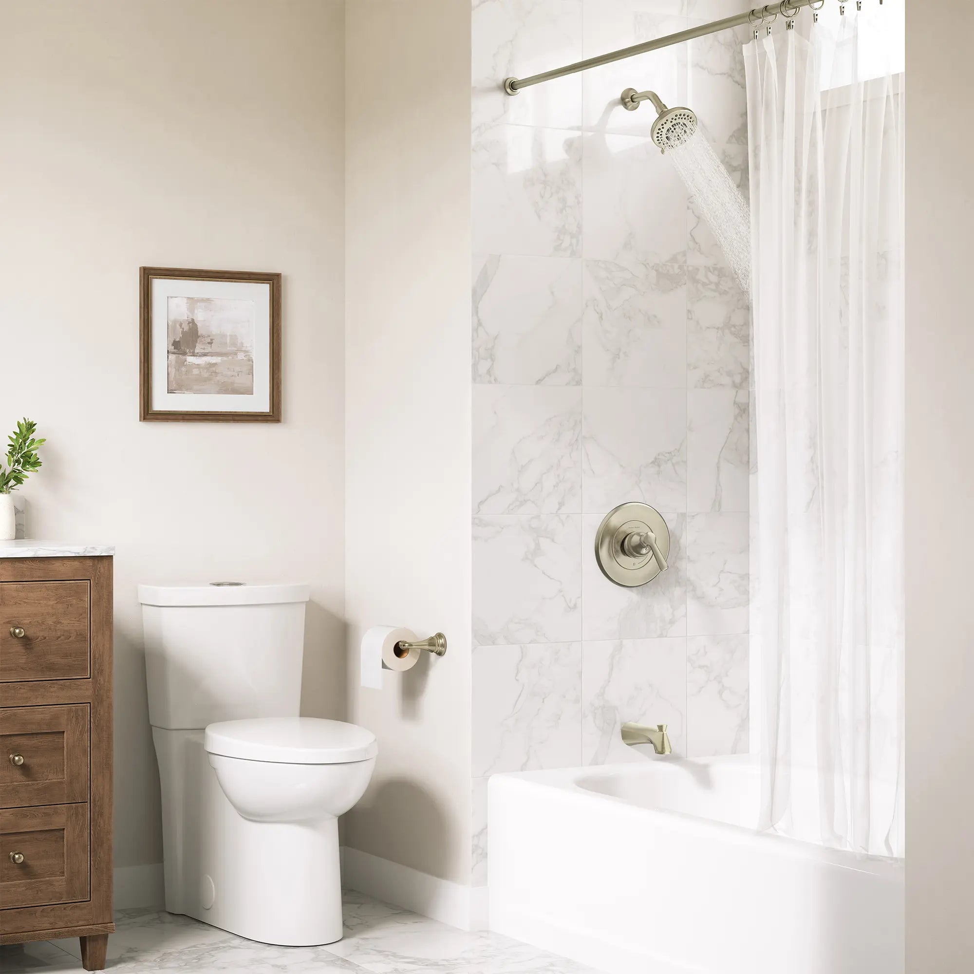 Sherbrook Single Handle 6-Spray Tub and Shower Faucet, 2.5 gpm (Valve Included) // BRUSHED NICKEL // 284259_Sherbrook_EnvironmentCloseUp_1363082950_0002_MARCH2026_0_CDNwebp.webp