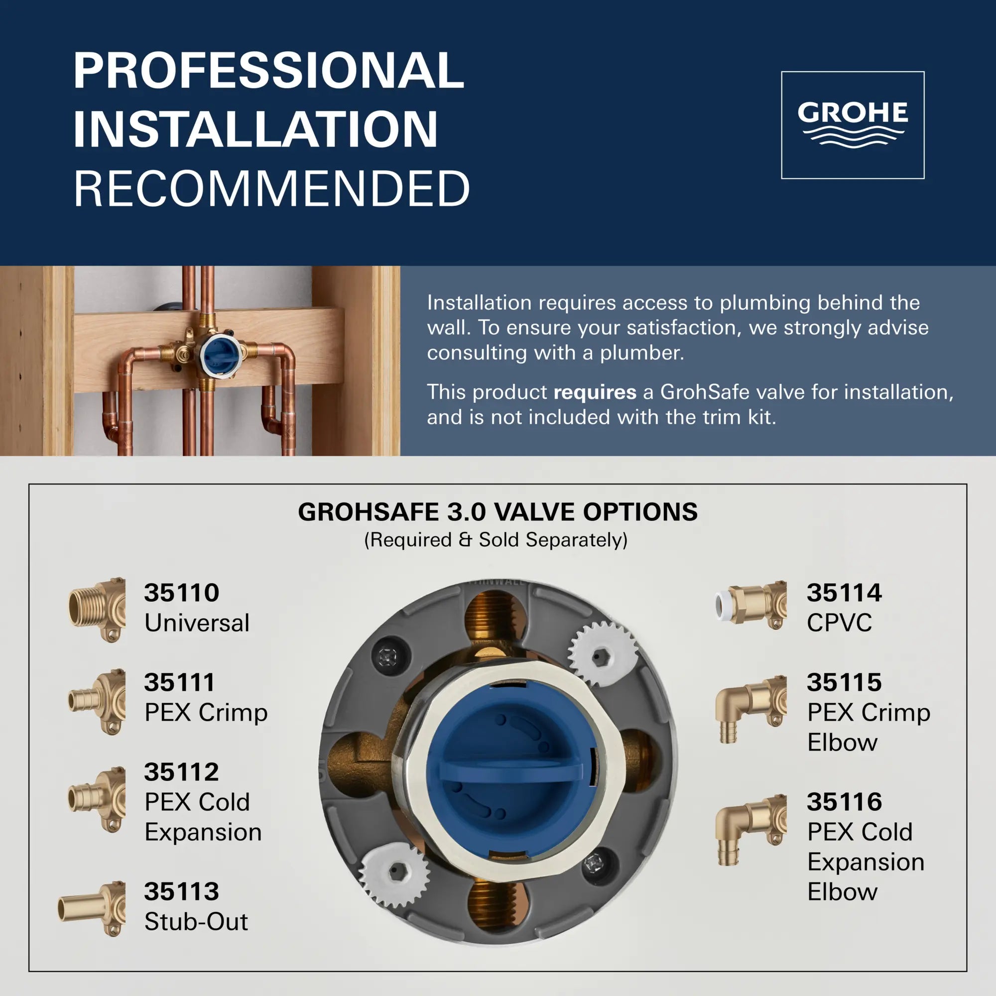 Sherbrook Single Handle 6-Spray Tub and Shower Faucet, 2.5 gpm (Valve Included) // LEGACY BRONZE // 284877_GrohSafeInstall_Infographic_Generic_0001_MAY2026_0_CDNwebp.webp