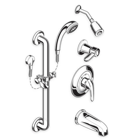 Commercial Shower Systems 1.5 GPM 36-in. 3-Function Hand Shower Kit with Slide-Grab Bar, FloWise Showerhead and Diverter Tub Spout