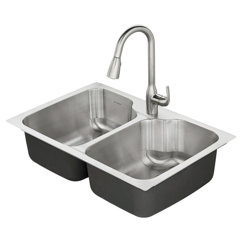 Tulsa® 33 x 22-Inch Stainless Steel Drop-In Or Undermount Double-Bowl Residential Kitchen Sink With Dual-Spray Faucet