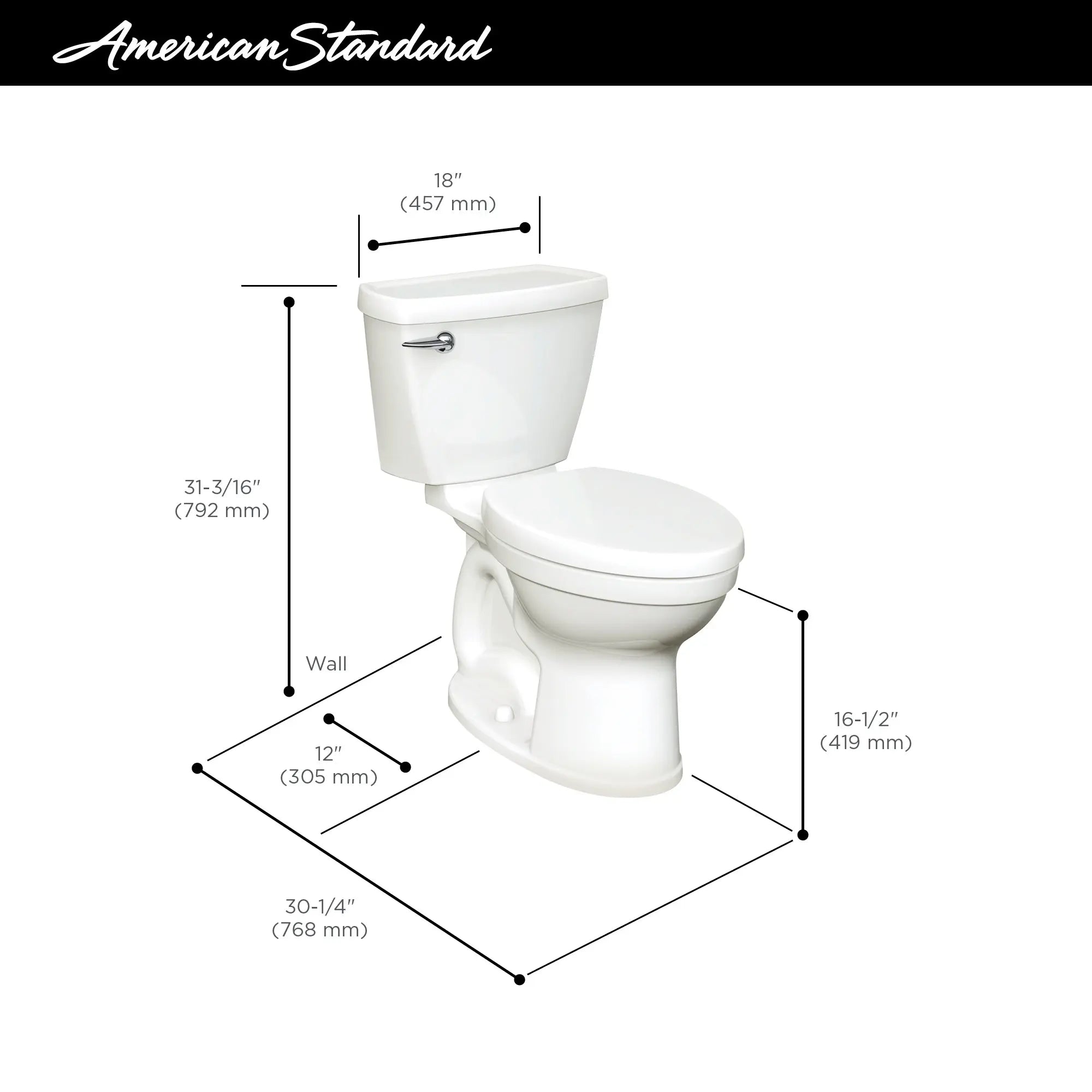 Champion 4 HET 1.28 GPF/4.8 LPF Left Trip Lever 16-1/2-in. Elongated-Front Toilet // BONE // 42713_AS_Champion4_241AA104_Dimension_Info_0_CDNwebp.webp