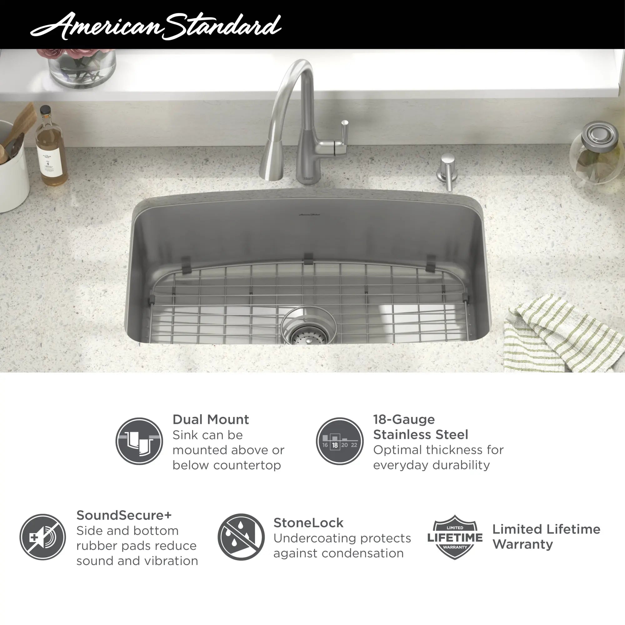 Fairbury® 2S Pull-Down Faucet and 33-Inch Stainless Steel Single-Bowl Kitchen Sink Kit // STAINLESS STEEL // 42863_AS_Fairbury_Sink_Kit_18SB000232C1_Infographics_1_0_CDNwebp.webp