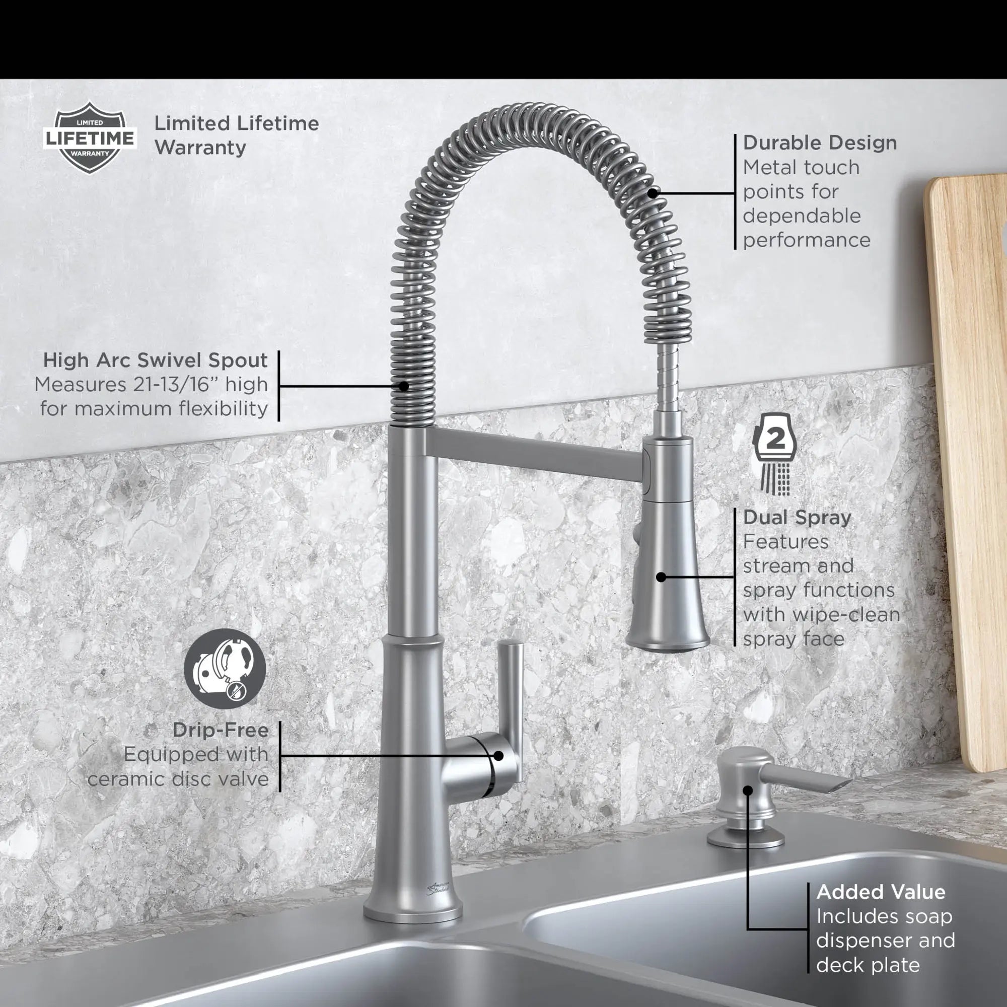 Gladden Semi-Pro Dual Spray Kitchen Faucet with Deck Plate and Soap Dispenser // STAINLESS STEEL // 42864_AS_Gladden_7424351_Kitchen_Faucet_Infographics_1_0_CDNwebp.webp