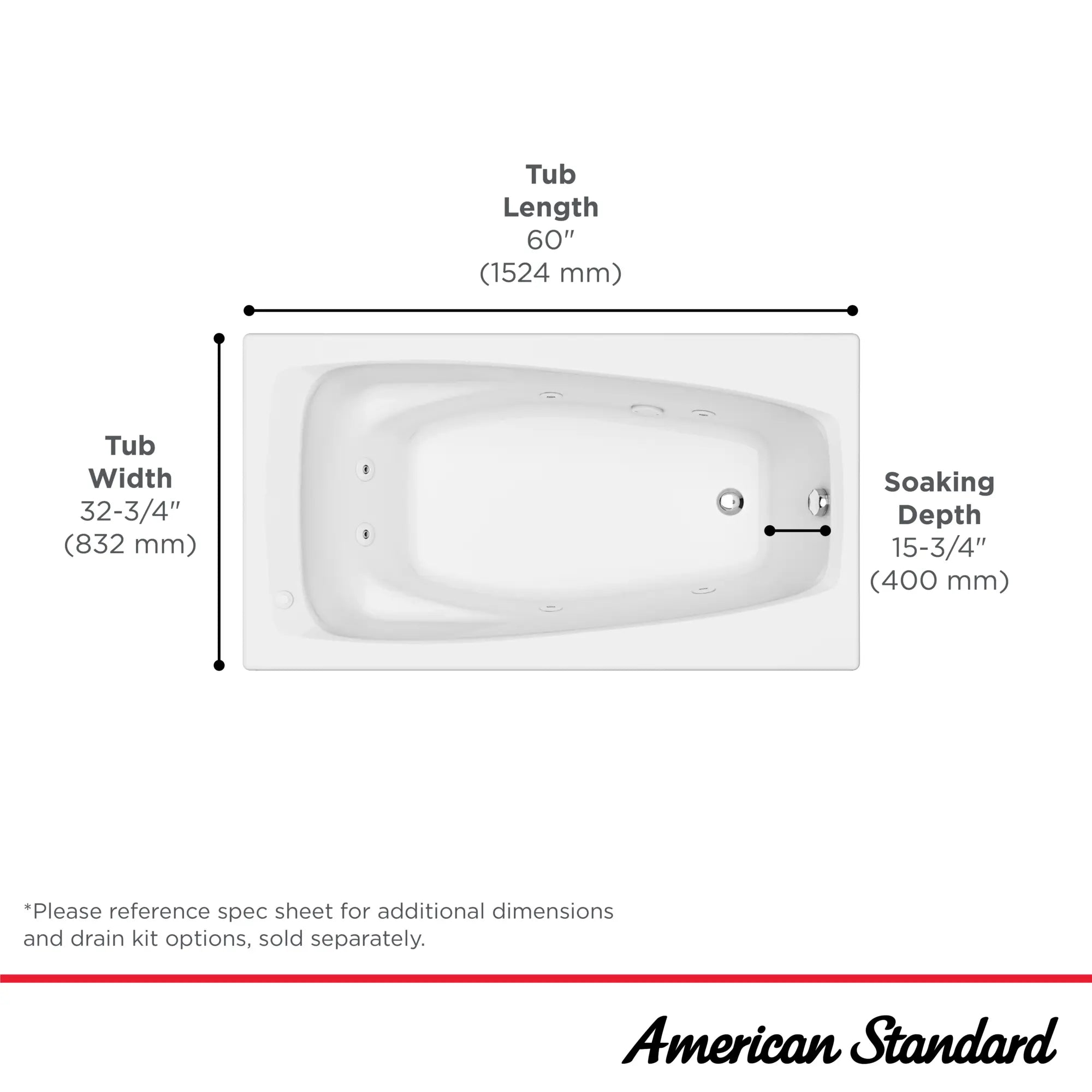 Mainstream 60in x 32in 6-Jet Drop-In Whirlpool Tub // WHITE // 42906_Mainstream_Infographic_2949LC_0001_OCT2024_1_CDNwebp.webp