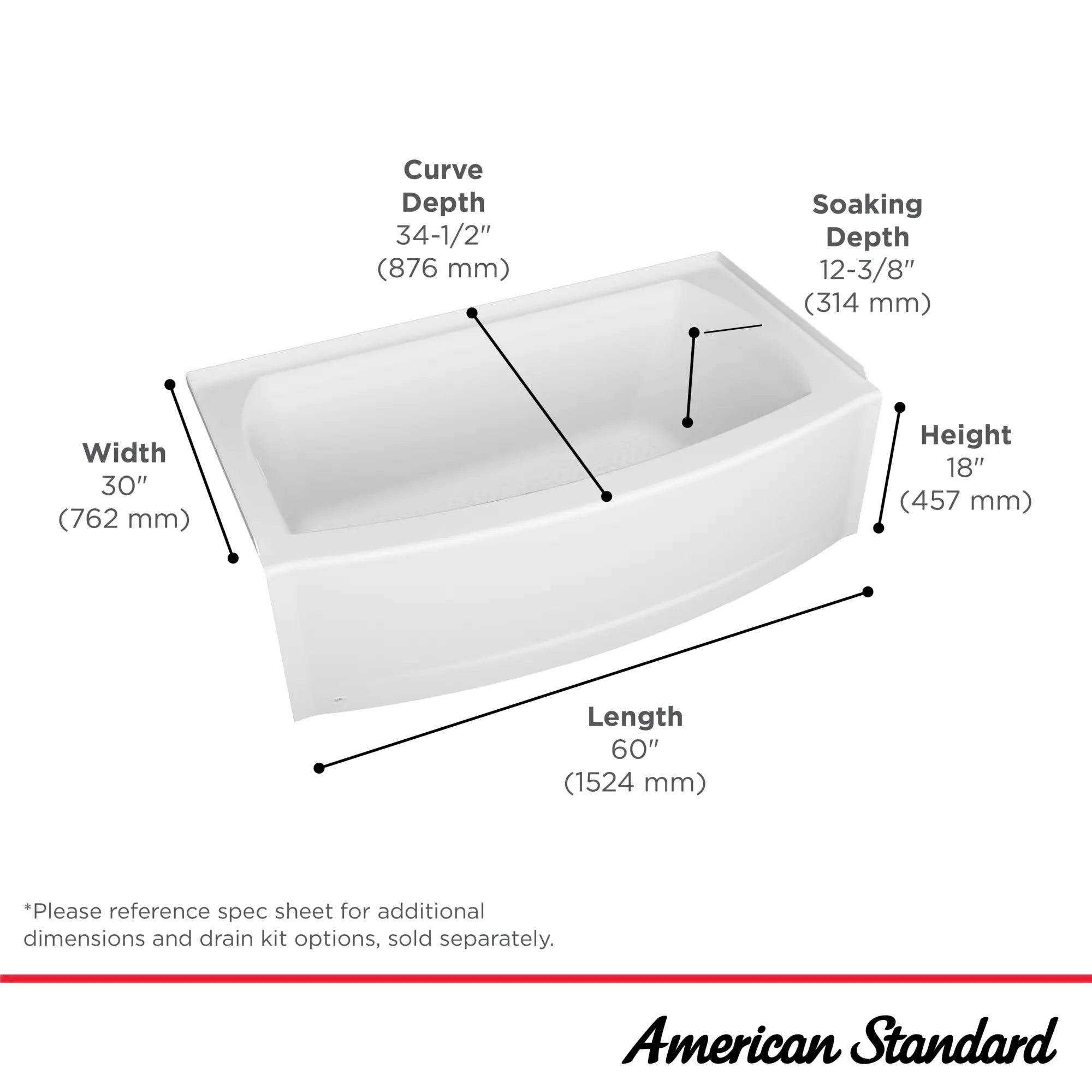 Ovation Curve 5x30-inch Integral Apron Bathtub with Left-hand Outlet with Deep Soak Drain // N/A // 42982_Ovation_Infographic_2576212S.011_0001_OCT2024_1_CDNwebp.webp