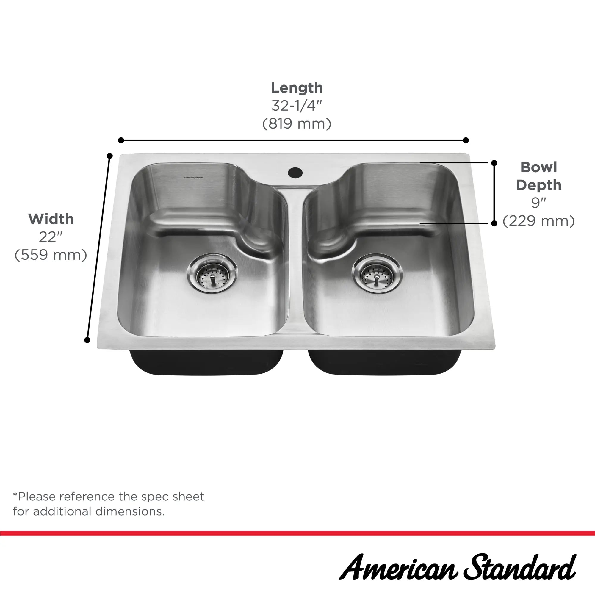 Tulsa® 33 x 22-Inch Stainless Steel Drop-In Or Undermount Double-Bowl Residential Kitchen Sink With Dual-Spray Faucet // STAINLESS STEEL // 43095_Tulsa_Infographic_20DB332211C_0001_SEPT2025_1_CDNwebp.webp