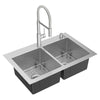 [18DB000132C3.075] Tamarind® 33 x 22-Inch Stainless Steel 2-Hole Dual Mount Double-Bowl Kitchen Sink with Semi-Pro Faucet and Soap Dispenser - Stainless Steel