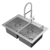 [18DB000132C3.075] Tamarind® 33 x 22-Inch Stainless Steel 2-Hole Dual Mount Double-Bowl Kitchen Sink with Semi-Pro Faucet and Soap Dispenser - Stainless Steel