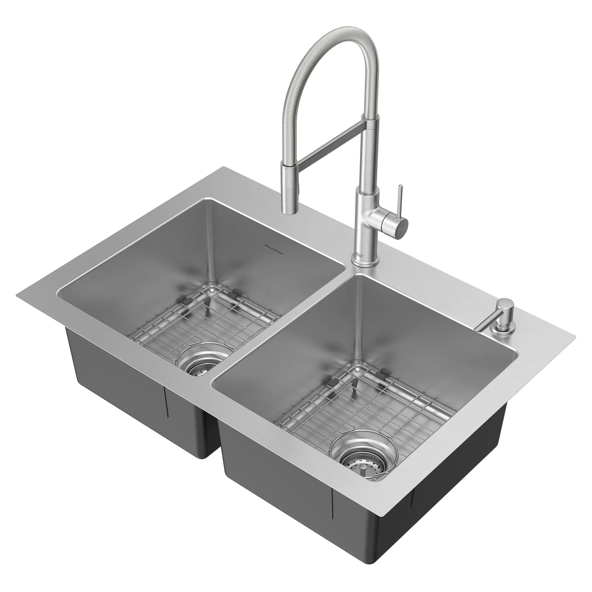 Tamarind® 33 x 22-Inch Stainless Steel 2-Hole Dual Mount Double-Bowl Kitchen Sink with Semi-Pro Faucet and Soap Dispenser // STAINLESS STEEL // 47674_18DB000132C3.075_2_0_CDNwebp.webp