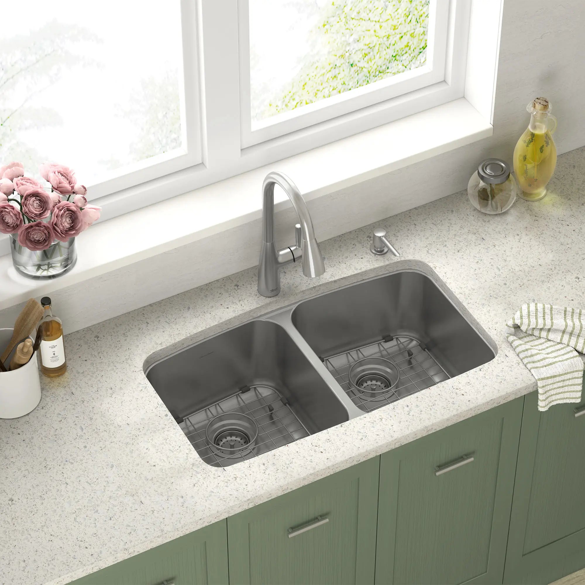 Fairbury® 2S Pull-Down Faucet and 33-Inch Stainless Steel Double-Bowl Kitchen Sink Kit // STAINLESS STEEL // 47824_18DB000332C1.075-down_0_CDNwebp.webp