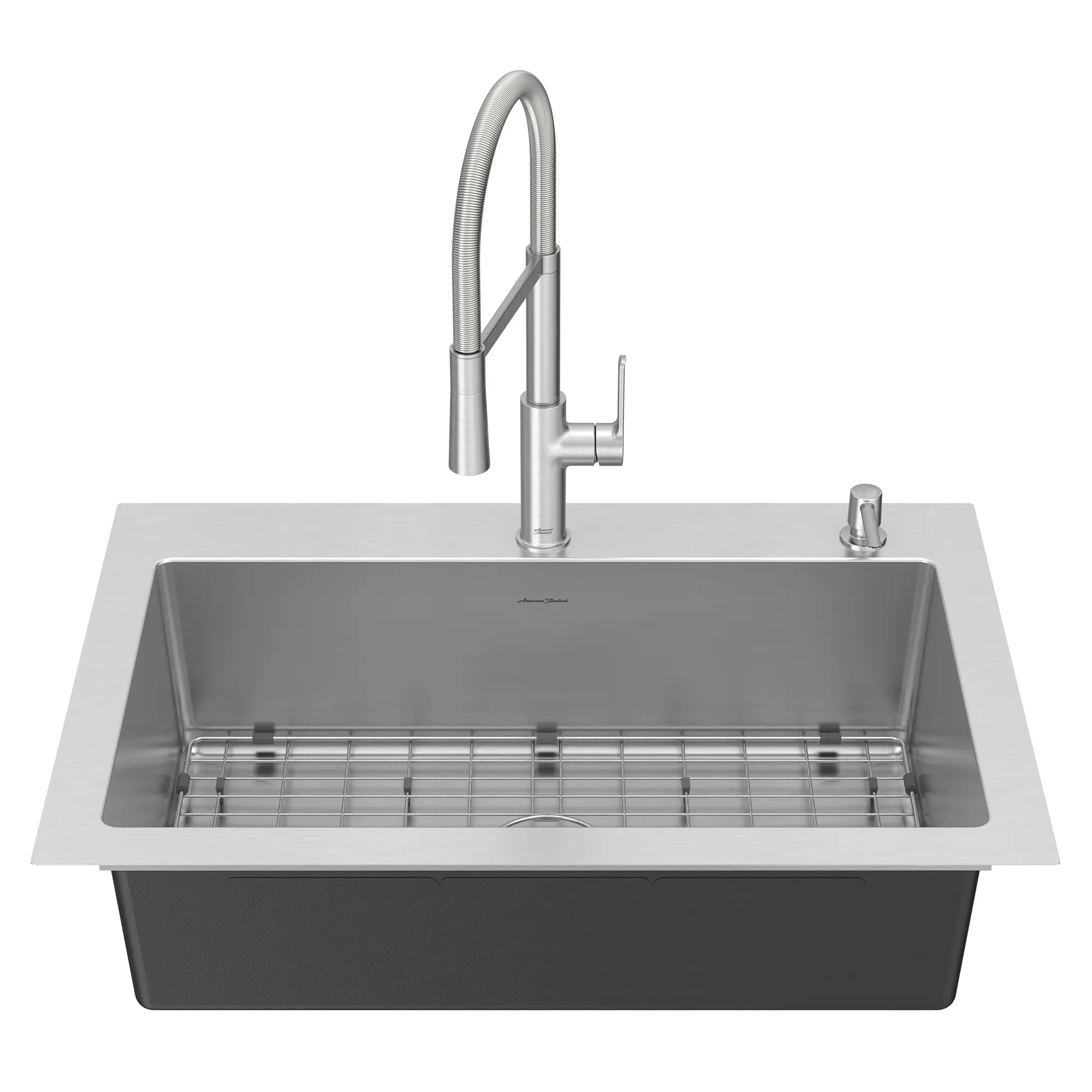 Porcini® 33 x 22-Inch Stainless Steel 2-Hole Dual Mount Single-Bowl Kitchen Sink with Semi-Pro Faucet and Soap Dispenser // STAINLESS STEEL // 47950_18SB000432C4.075_1_0_CDNwebp.webp