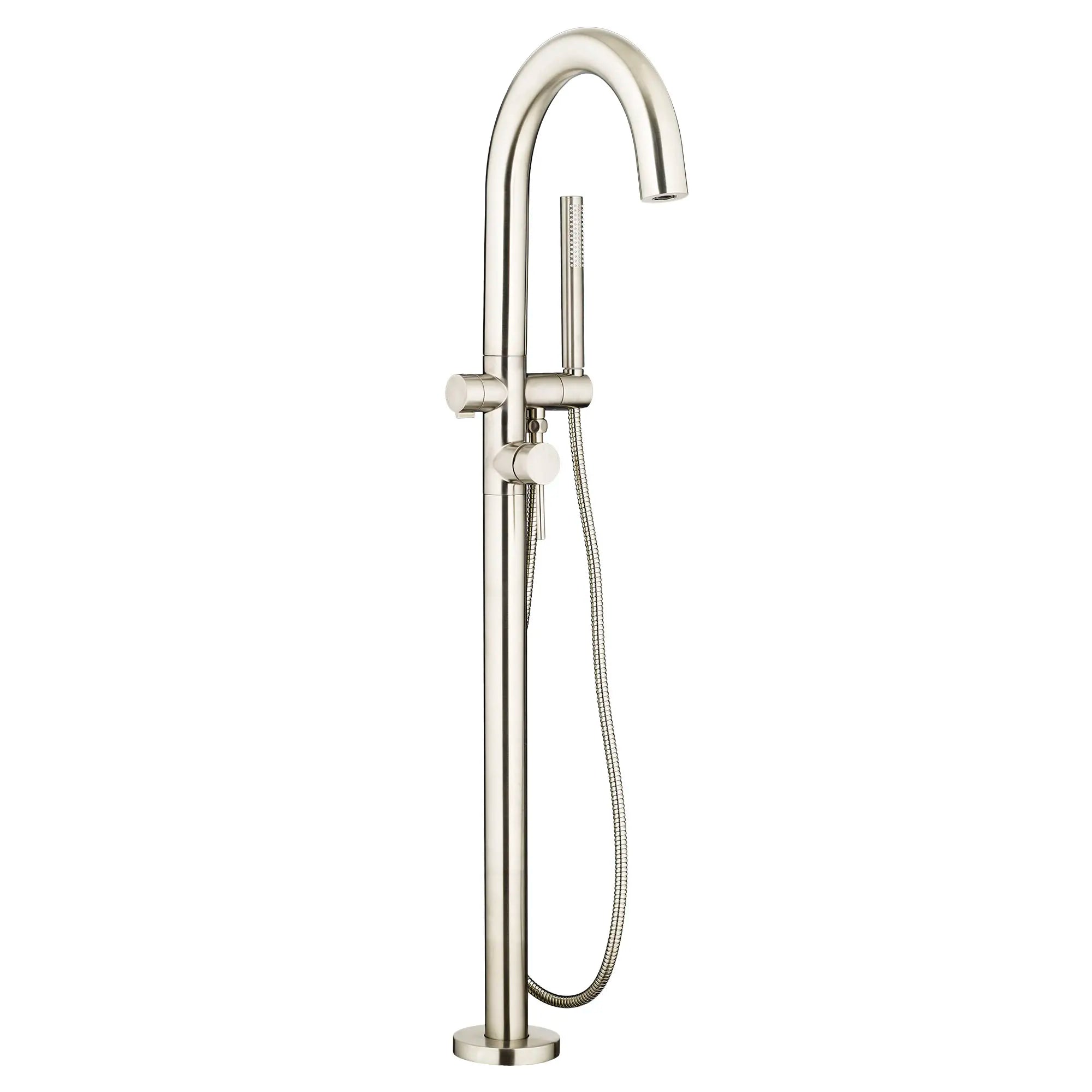 Contemporary Round Freestanding Tub Faucet with Personal Shower for Flash Rough-in Valve with Lever Handle // BRUSHED NICKEL // 48700_2064951295_0_CDNwebp.webp