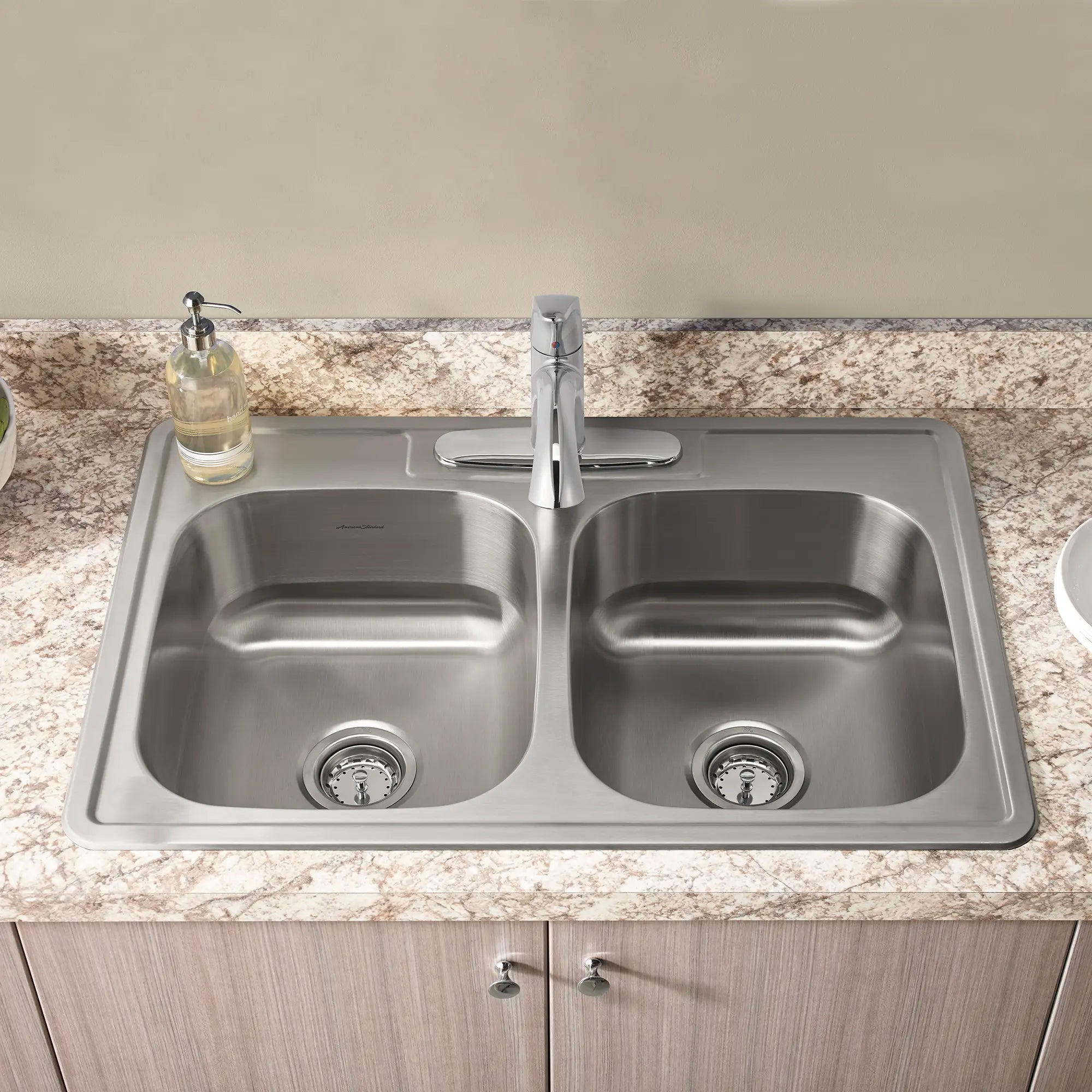 Colony® 33 x 22-Inch Stainless Steel 3-Hole Topmount Double-Bowl Kitchen Sink // STAINLESS STEEL // 48761_20DB8332283S075_0_CDNwebp.webp