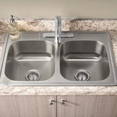 Colony® 33 x 22-Inch Stainless Steel 3-Hole Top Mount Double-Bowl ADA Kitchen Sink With Colony® PRO Single Control Faucet System