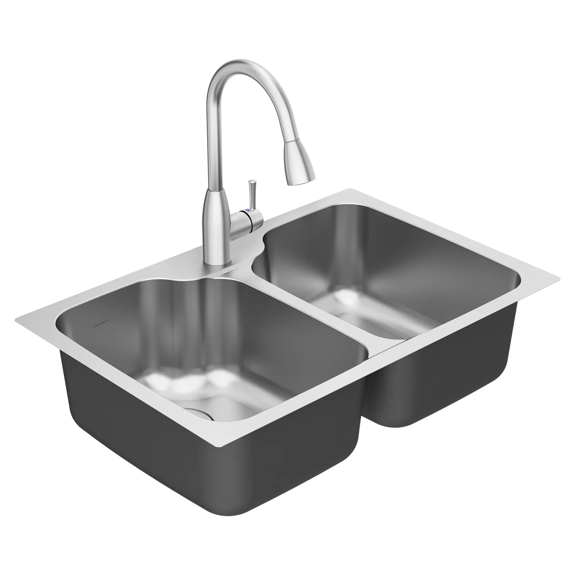 Fairacres® 33 x 22-Inch Stainless Steel 1-Hole Dual Mount Double Bowl Kitchen Sink with Pull-Down Faucet // STAINLESS STEEL // 54892_4005310075_20DB332211L075_1_0_CDNwebp.webp