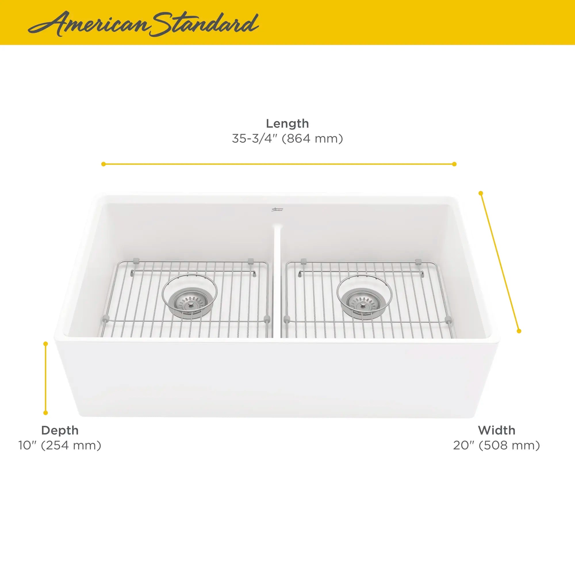 Avery® 36 x 20-Inch Fine Fireclay Undermount or Flush Mount Double Bowl Apron Kitchen Sink // ALABASTER WHITE // 67016_AS_AveryFFCSinks_Info_1180DB3620.291_F-2_0_CDNwebp.webp
