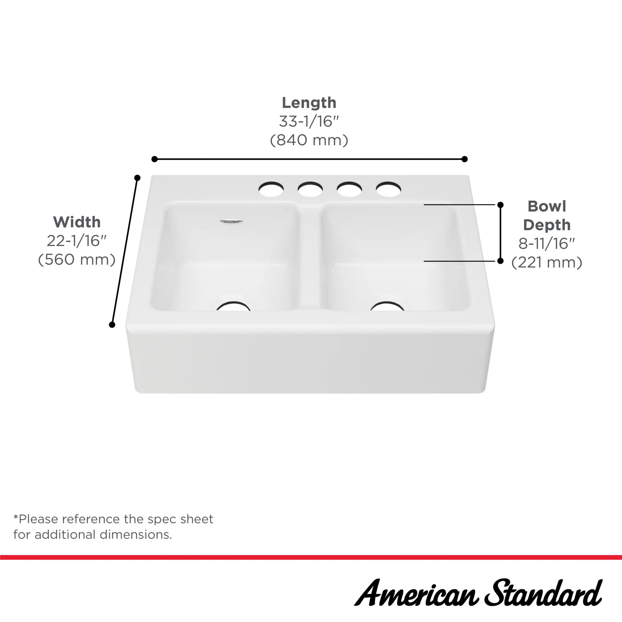 Delancey 33 x 22-Inch Cast Iron 4-Hole Undermount Double-Bowl Apron Front Kitchen Sink // 33 X 22 IN / BRILLIANT WHITE // 67390_Delancey_Infographic_77DB33220A_0001_SEPT2025_1_CDNwebp.webp