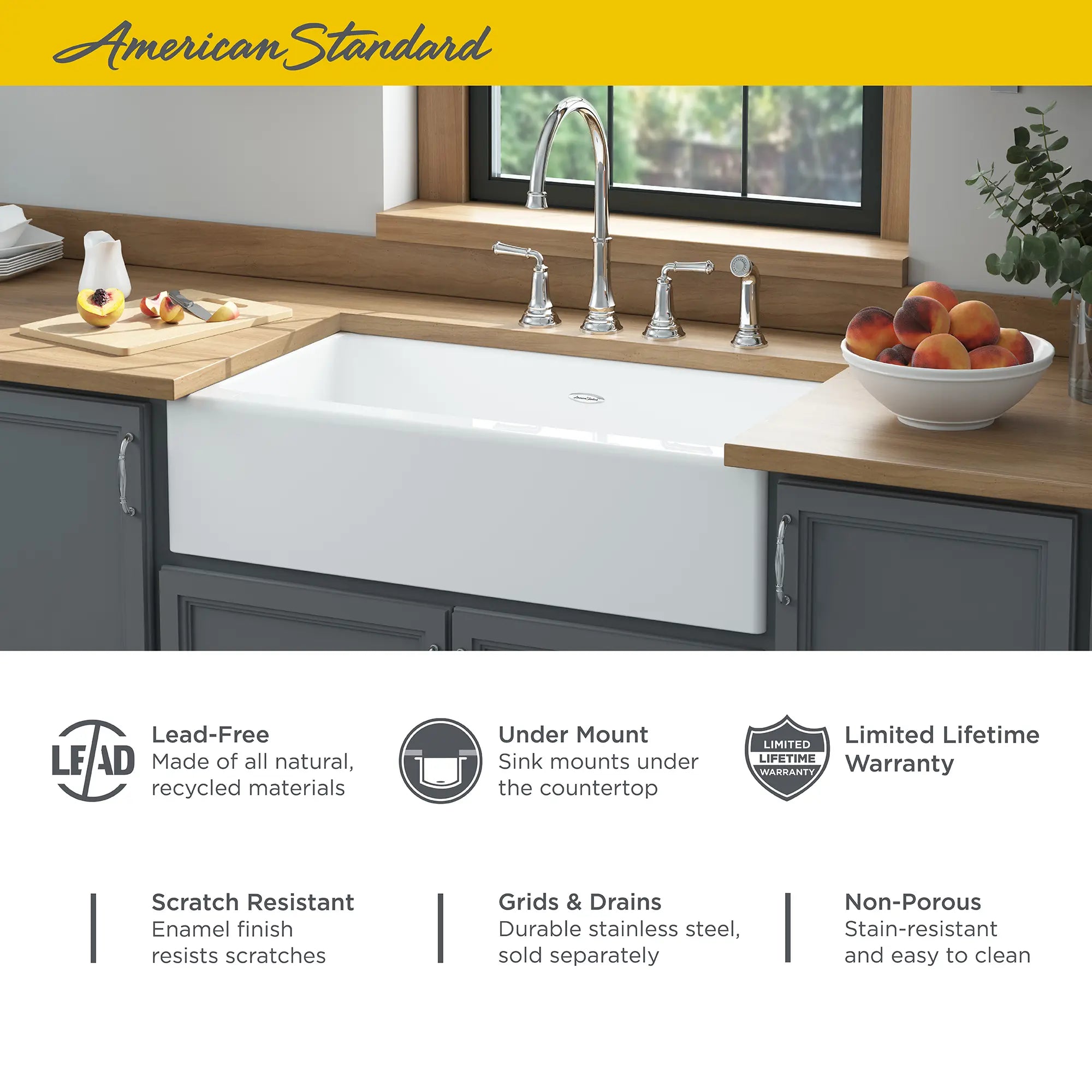 Delancey 36 x 22-Inch Cast Iron 4-Hole Undermount Single-Bowl Apron Front Kitchen Sink // 36 X 22 IN / BRILLIANT WHITE // 67402_AS_Delancey_Cast_Iron_Kitchen_Sink_77SB36220A308_Infographic_1_0_CDNwebp.webp