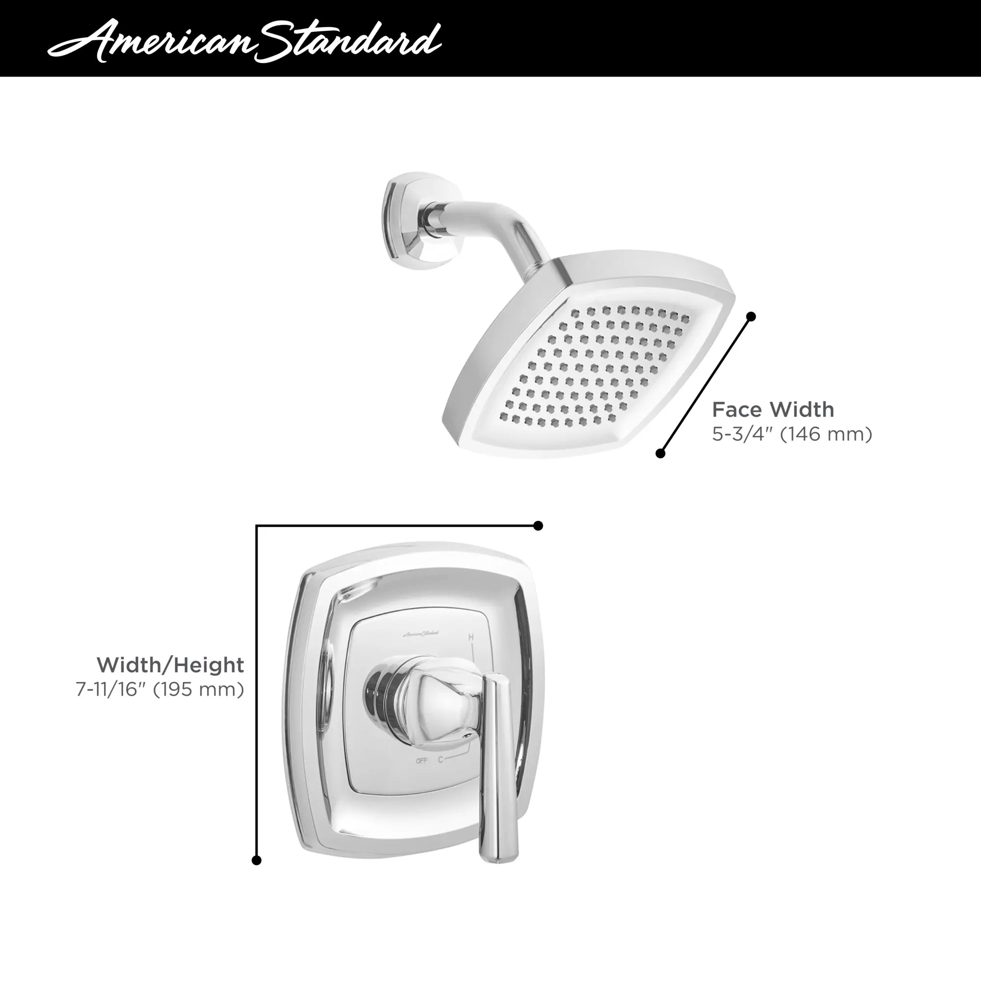 Edgemere® 1.8 gpm/6.8 L/min Shower Trim Kit With Water-Saving Showerhead, Double Ceramic Pressure Balance Cartridge With Lever Handle // SHOWER / 1.8 GPM / POLISHED CHROME // 67438_2019_AS_Edgemere_Showers_Infographics_F4_0_CDNwebp.webp