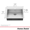 [18SB6252211.075] Edgewater® 25 x 22-Inch Stainless Steel 1-Hole Dual Mount Single-Bowl ADA Kitchen Sink - Stainless Steel