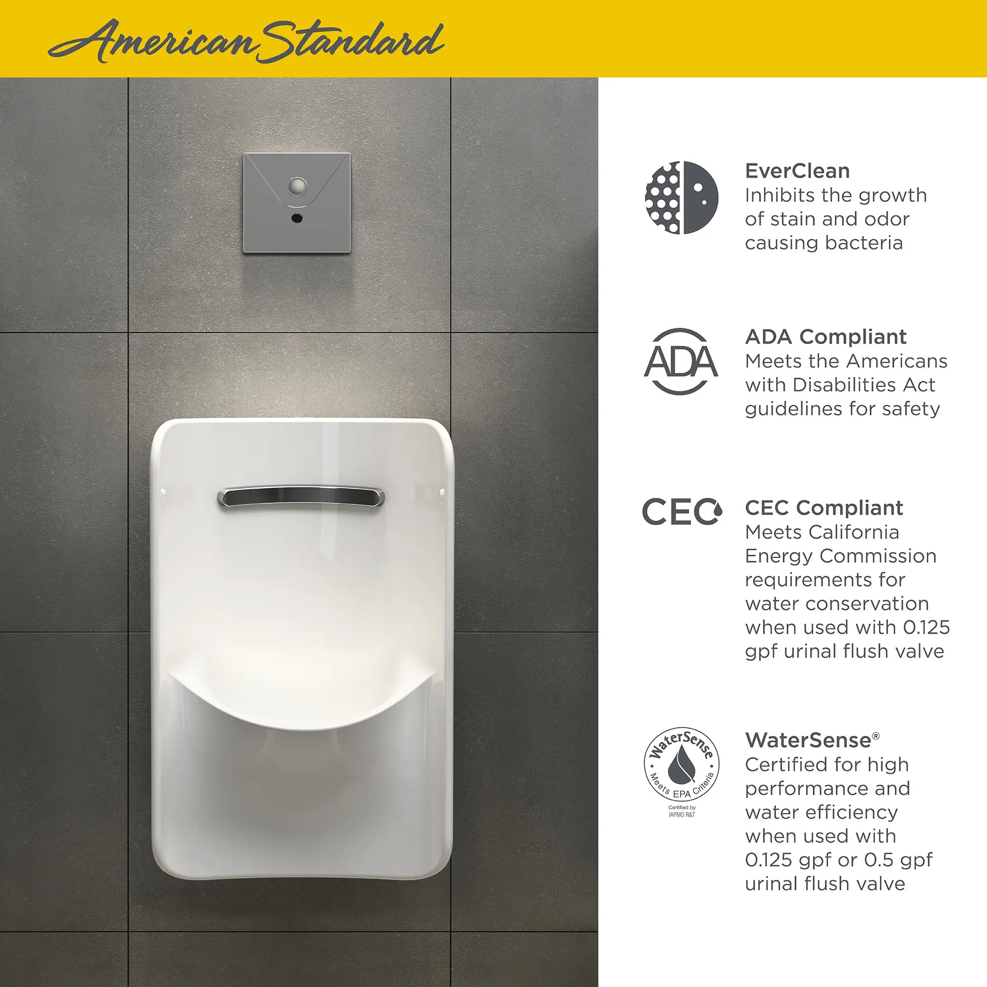 Greenbrook® 0.125 – 0.5 gpf (0.47 – 1.9 Lpf) Back Spud Urinal With EverClean® // WHITE // 67635_AS_Greenbrook_Urinal_6517001EC020_Infographic_1_0_CDNwebp.webp