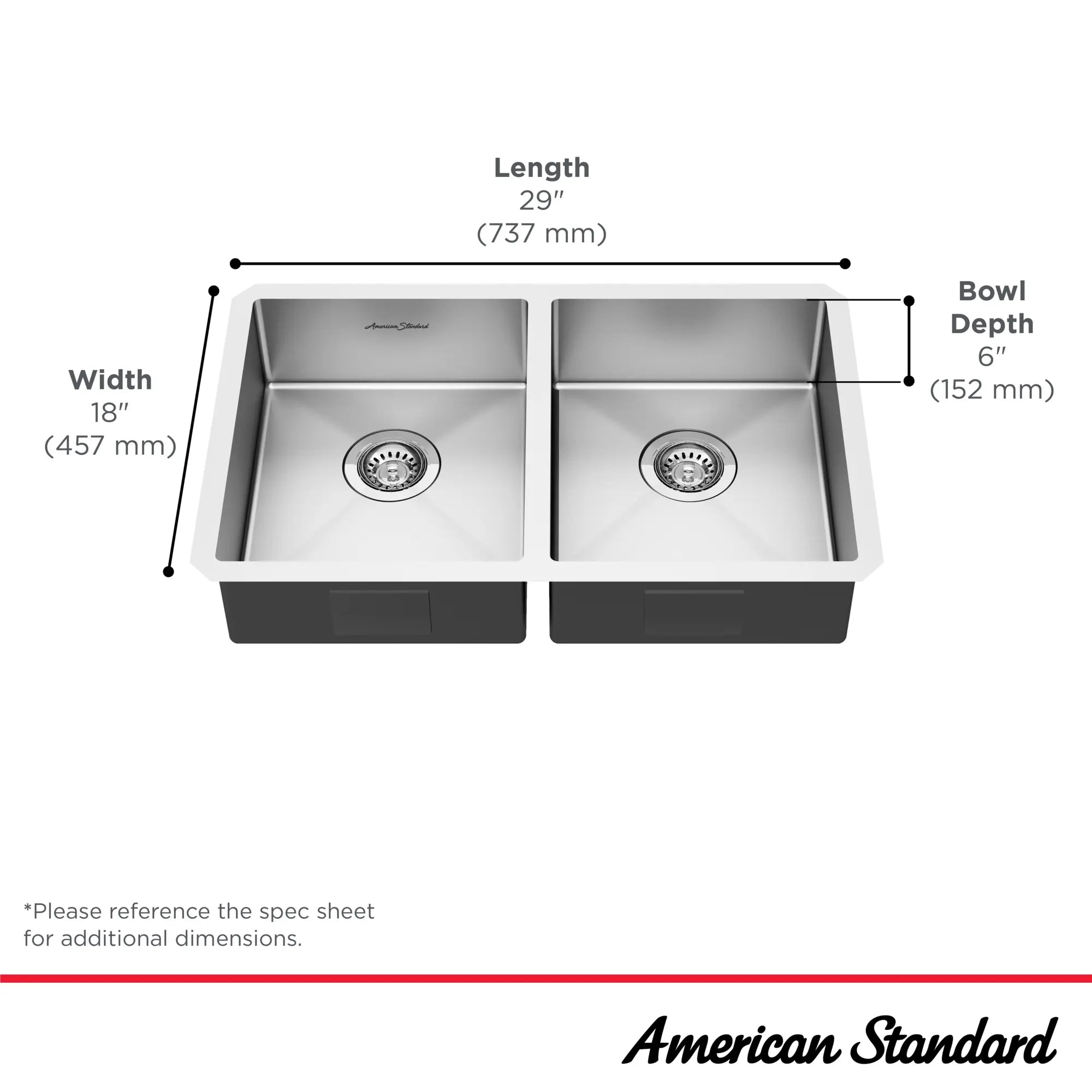 Pekoe® 29 x 18-Inch Stainless Steel Undermount Double-Bowl ADA Kitchen Sink // STAINLESS STEEL // 67704_Pekoe_Infographic_18DB6291800_0001_SEPT2025_1_CDNwebp.webp