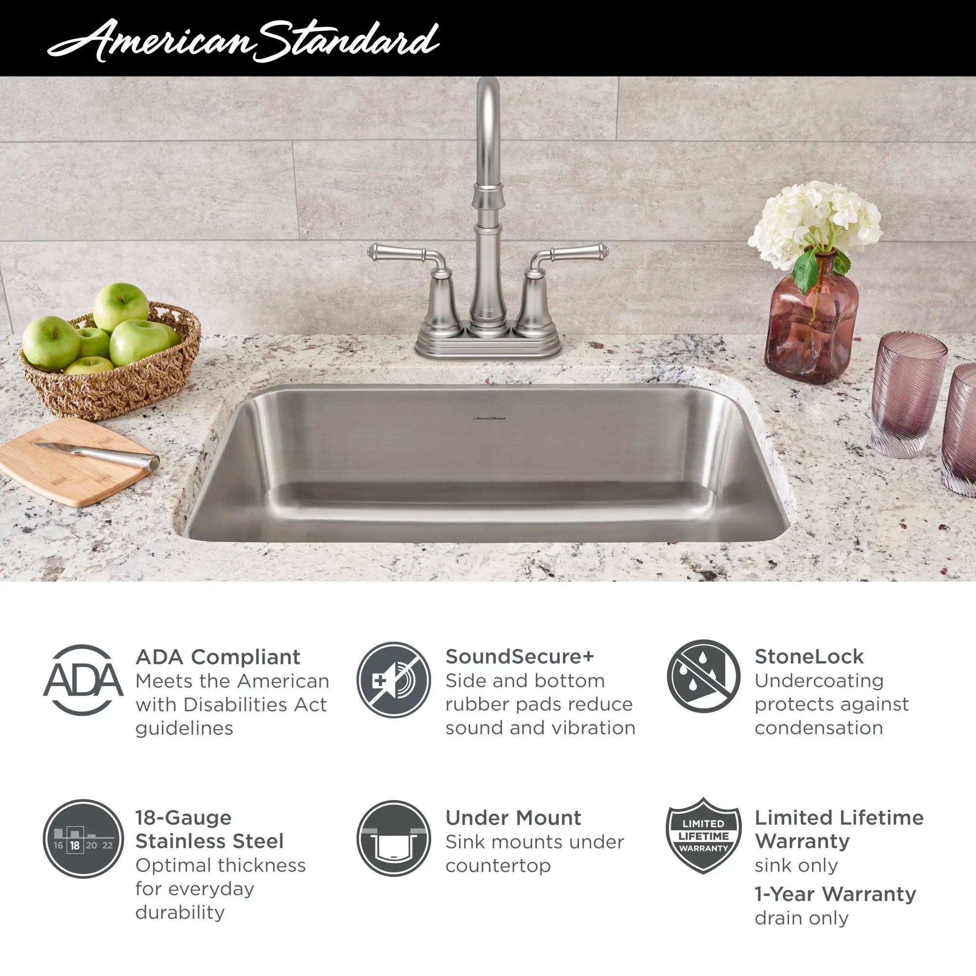 Portsmouth® 23 x 18-Inch Stainless Steel Undermount Single-Bowl ADA Kitchen Sink // STAINLESS STEEL // 67720_AS_Portsmouth_Info_SingleBowl_18SB6231800S075_1_0_CDNwebp.webp
