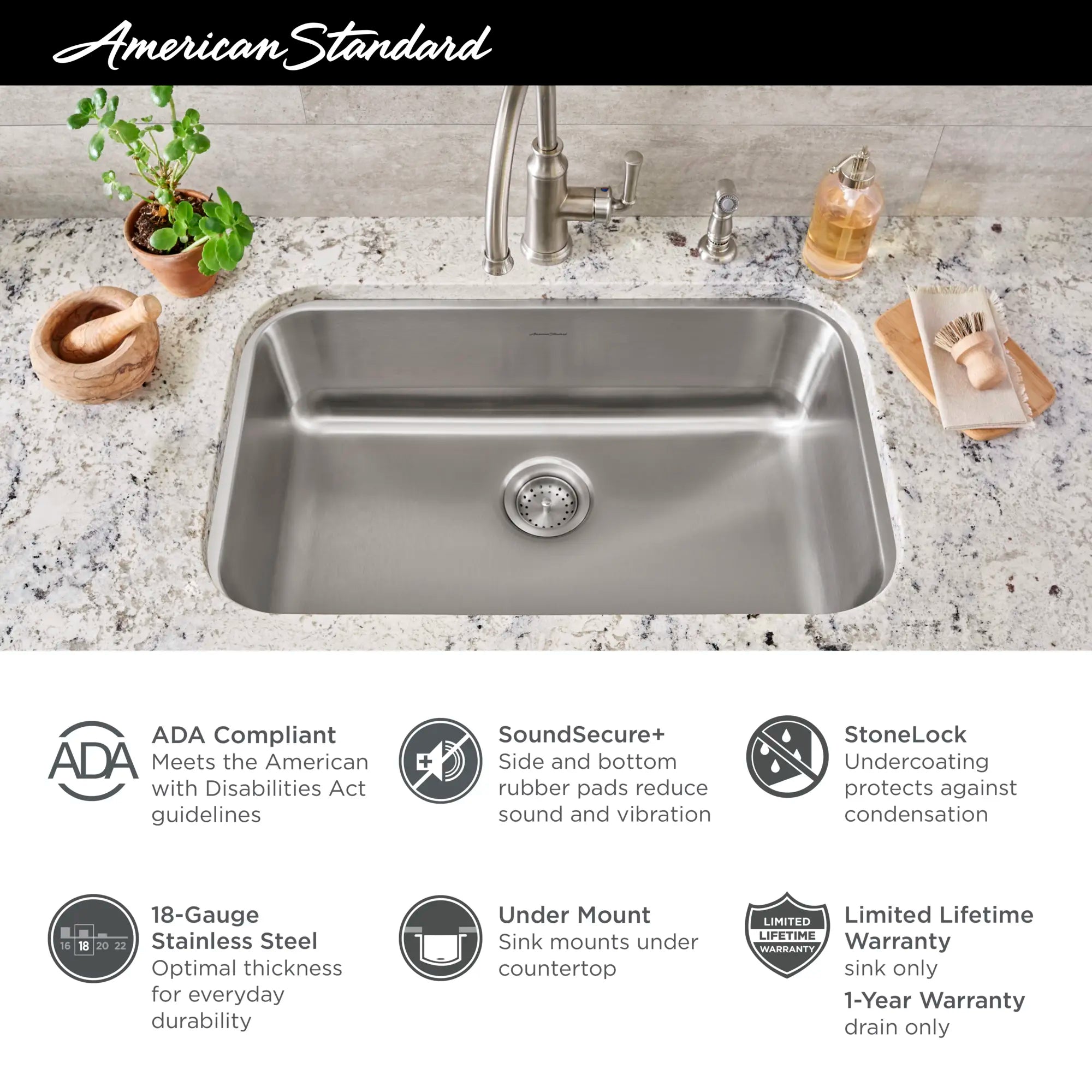Portsmouth® 30 x 18-Inch Stainless Steel Undermount Single-Bowl ADA Kitchen Sink // STAINLESS STEEL // 67725_AS_Portsmouth_Info_SingleBowl_18SB6301800S075_1_0_CDNwebp.webp
