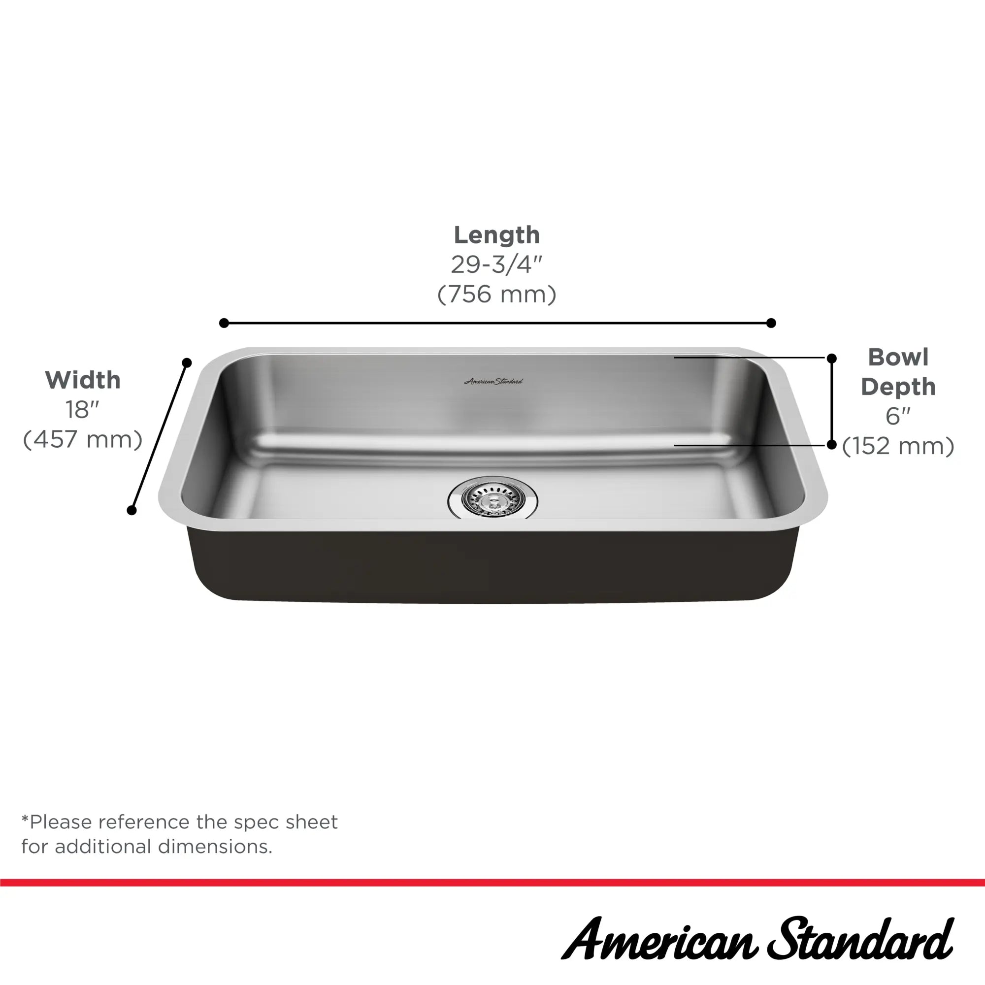 Portsmouth® 30 x 18-Inch Stainless Steel Undermount Single-Bowl ADA Kitchen Sink // STAINLESS STEEL // 67729_Portsmouth_Infographic_18SB6301800S_0001_SEPT2025_3_CDNwebp.webp