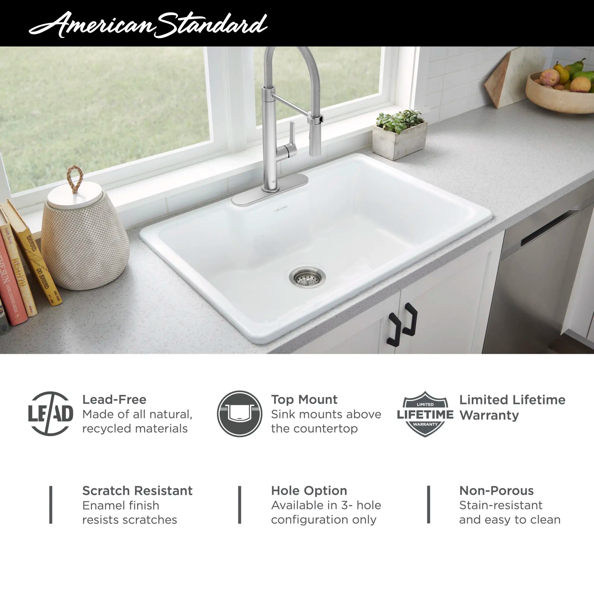 Quince 33 x 22-Inch Cast Iron 3-Hole Drop-In Single-Bowl Kitchen Sink // BRILLIANT WHITE // 67738_Quince_Cast_Iron_Kitchen_Sink_77SB33223308_Info_1_0_CDNwebp.webp