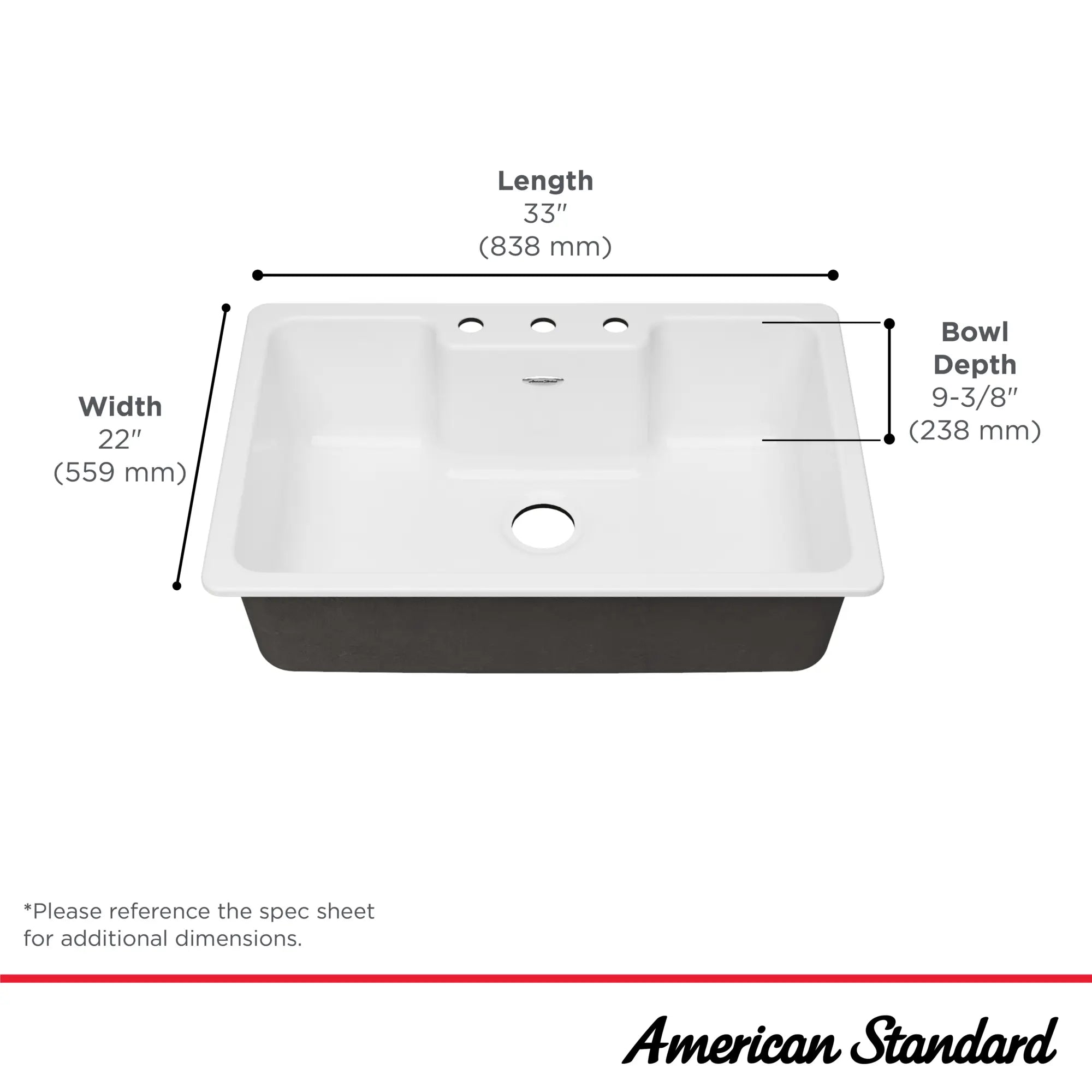 Quince 33 x 22-Inch Cast Iron 3-Hole Drop-In Single-Bowl Kitchen Sink // BRILLIANT WHITE // 67739_Quince_Infographic_77SB33223308_0001_SEPT2025_1_CDNwebp.webp