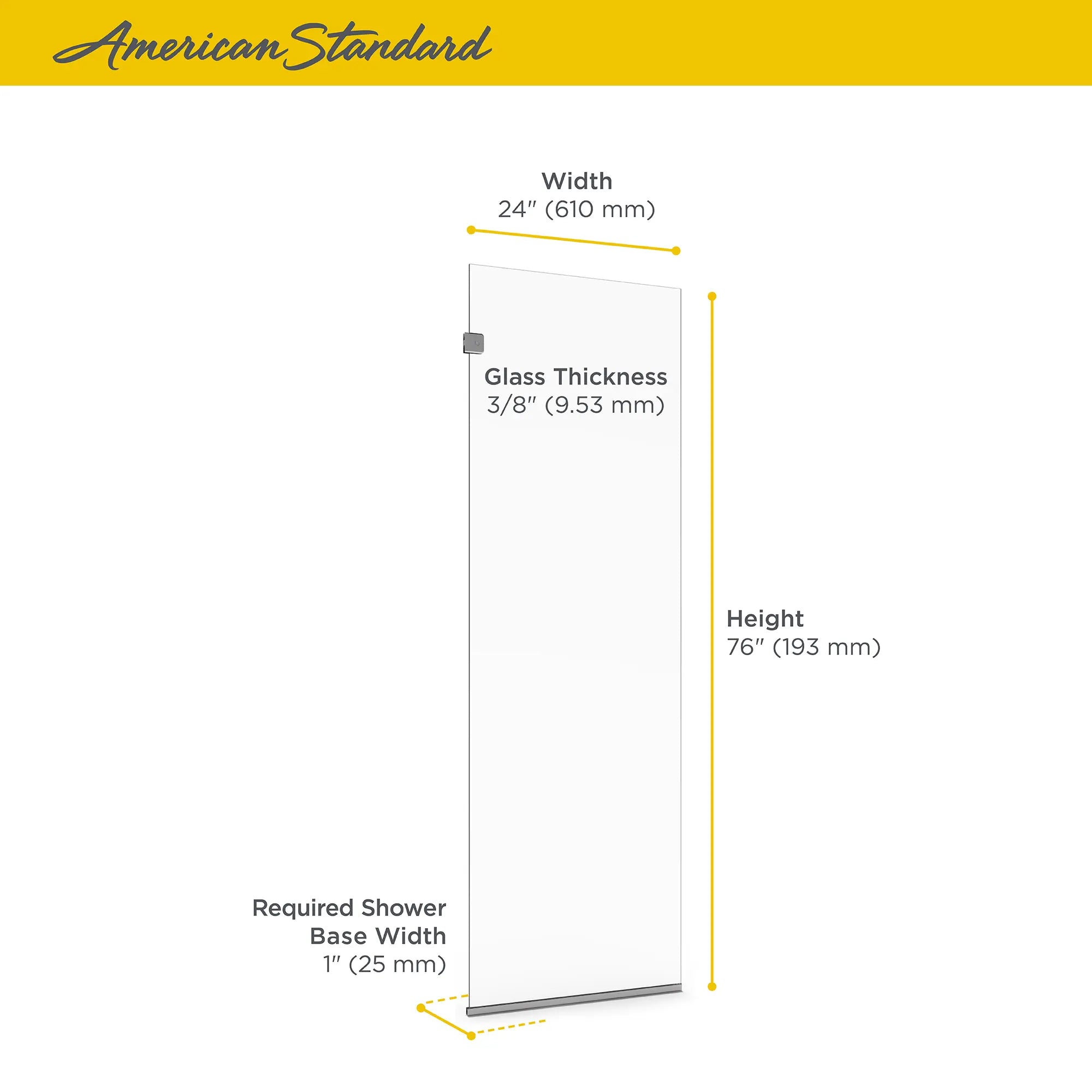 24 x 76-Inch Height Frameless Shower Screen // SILVER SHINE // 67838_AS_Shower_Doors_AM00824400213_Infographic_2_0_CDNwebp.webp