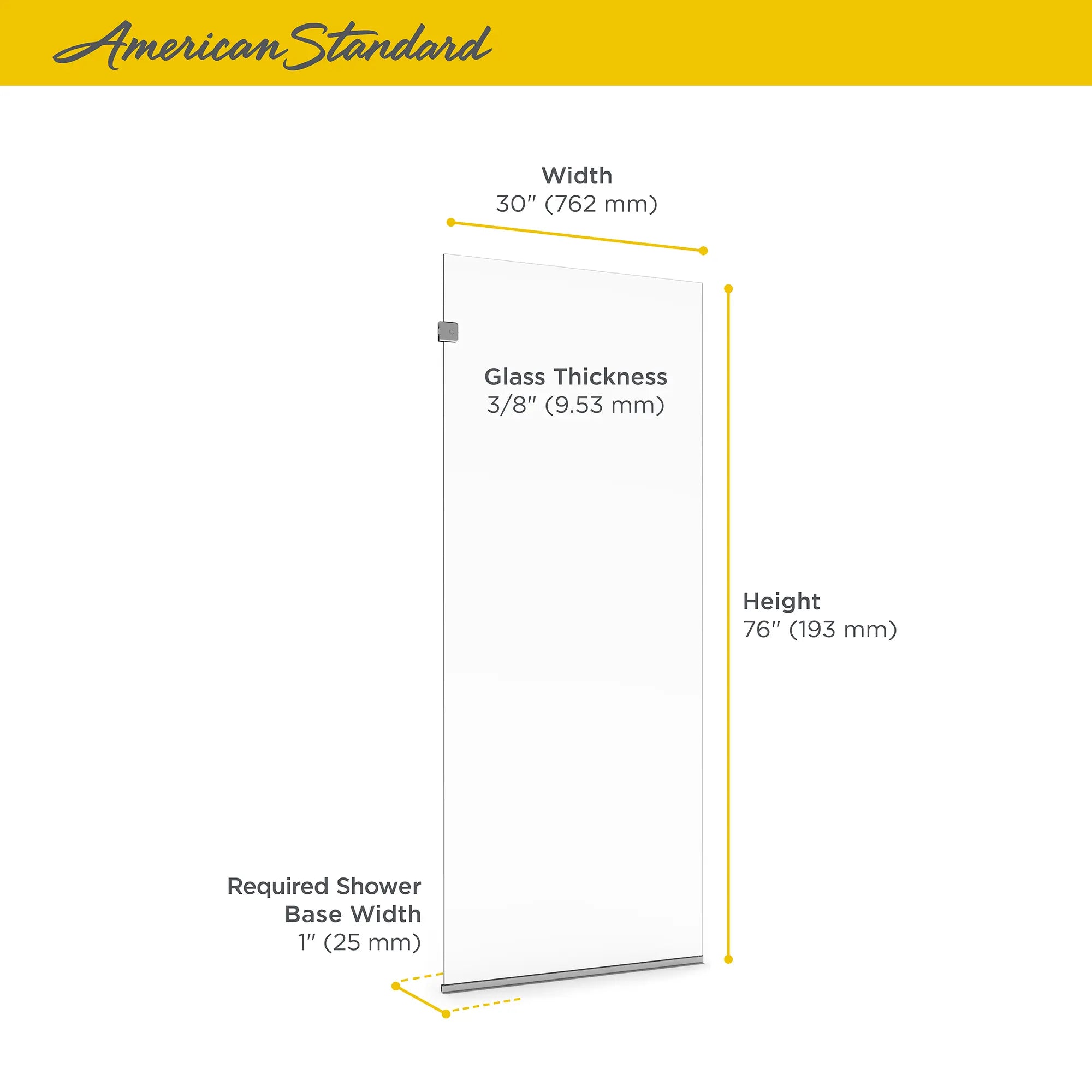 30 x 76-Inch Height Frameless Shower Screen // SILVER SHINE // 67846_AS_Shower_Doors_AM00830400213_Infographic_2_0_CDNwebp.webp