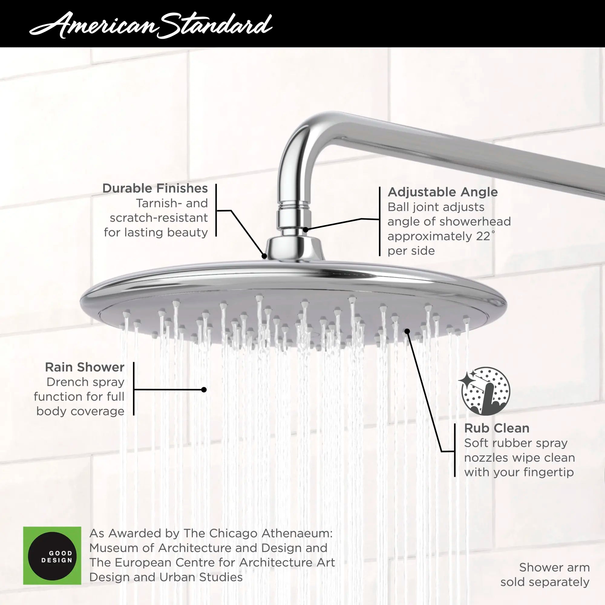 Spectra® Rain 11-Inch 2.5 gpm/9.5 L/min Rain Showerhead // POLISHED CHROME // 67900_2019_AS_Spectra_9035001_Infographic_1_0_CDNwebp.webp
