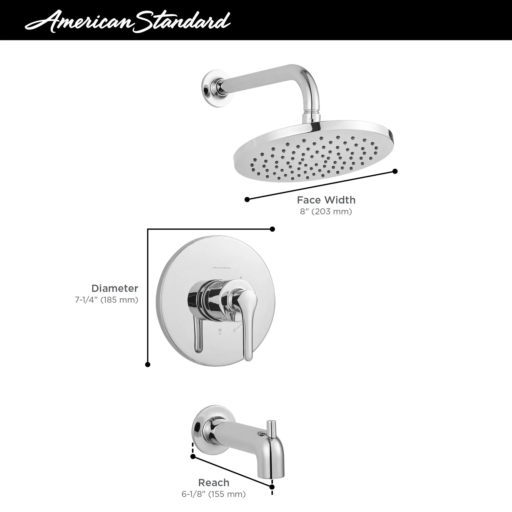 Studio® S 2.5 gpm/9.5 L/min Tub and Shower Trim Kit With Rain Showerhead, Double Ceramic Pressure Balance Cartridge With Lever Handle // POLISHED CHROME // 67979_AS_Studio_S_TU105502_Infographic_0_CDNwebp.webp