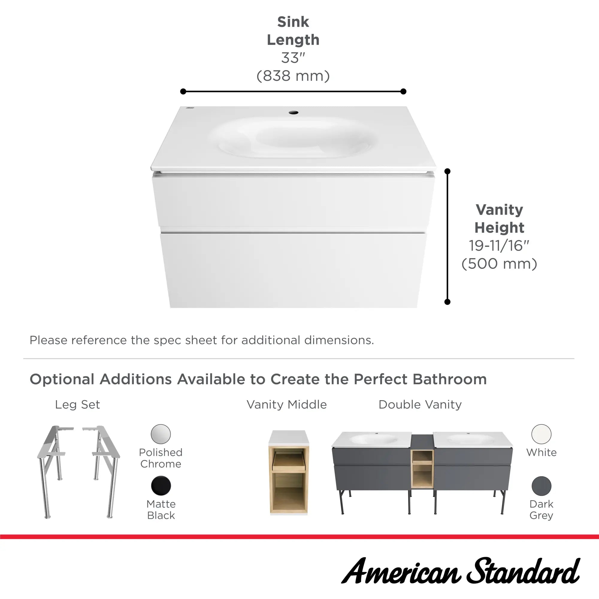 Studio® S 33-Inch Vitreous China Vanity Sink Top Center Hole Only // 33 IN / SINGLE HOLE / WHITE // 68028_StudioS_Infographic_1298001_8726033_0001_SEPT2025_1_CDNwebp.webp