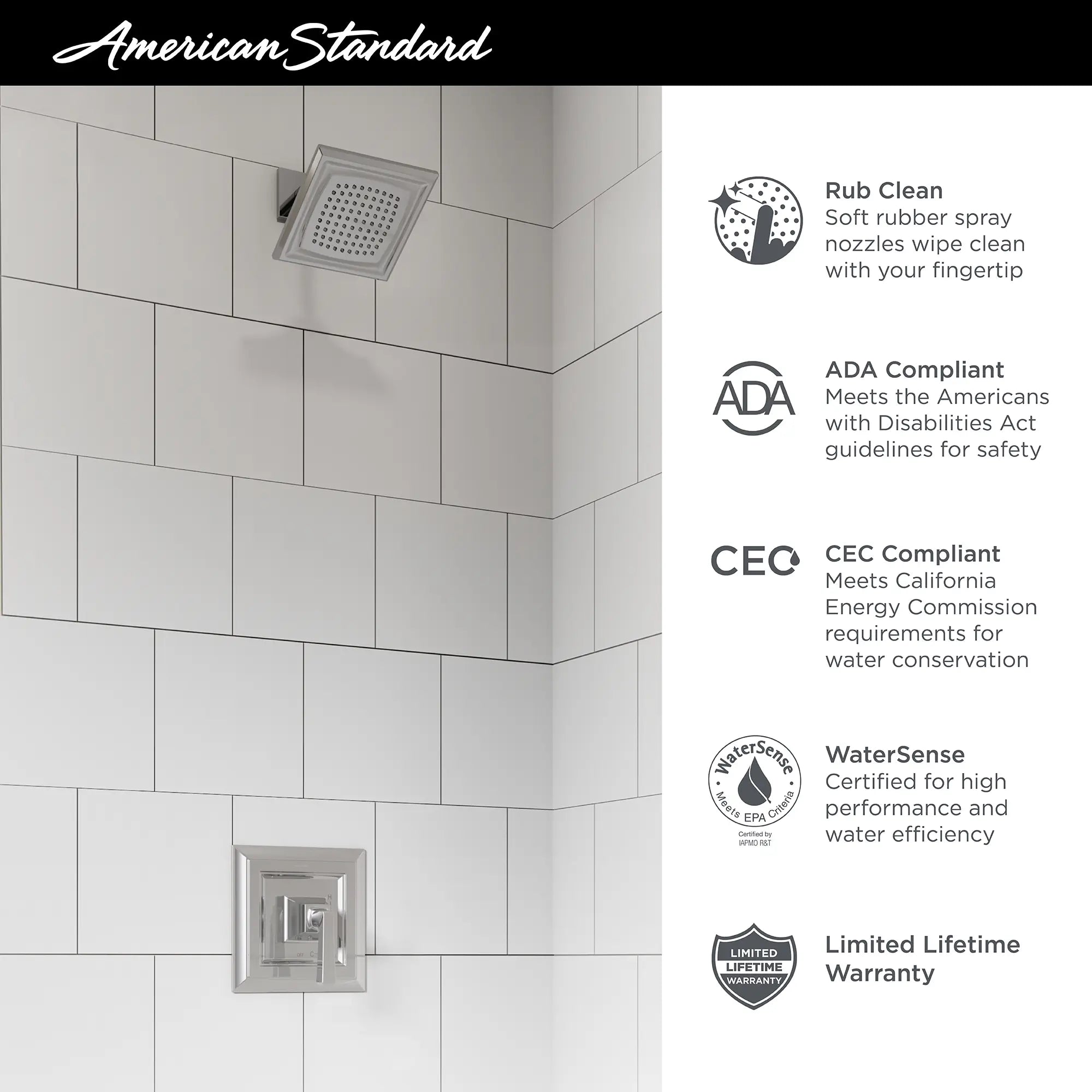 Town Square S 1.75 gpm/6.8 L/min Shower Trim Kit With Water-Saving Showerhead, Double Ceramic Pressure Balance Cartridge With Lever Handle // SHOWER / 1.75 GPM / POLISHED CHROME // 68096_2019_AS_Town_Square_S_Shower_T455507_Infographic_0_CDNwebp.webp