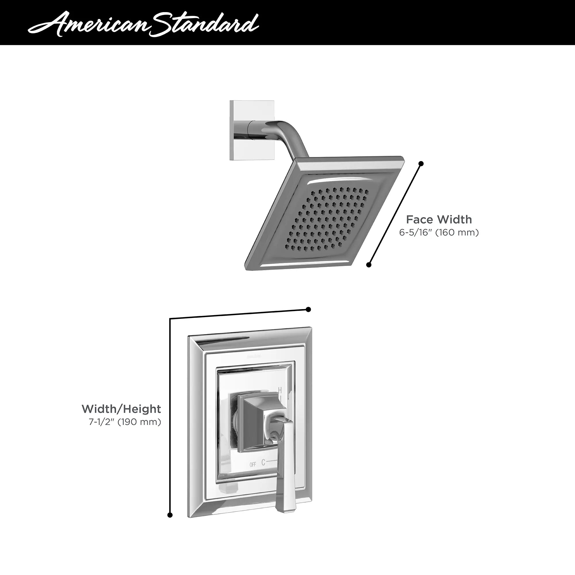 Town Square S 2.5 gpm/9.5 L/min Tub and Shower Trim Kit With Single Function Showerhead, Double Ceramic Pressure Balance Cartridge With Lever Handle // TUB & SHOWER / 2.5 GPM / POLISHED CHROME // 68102_2019_AS_Town_Square_S_Shower_T455507_Infographic_1_0_CDNwebp.webp