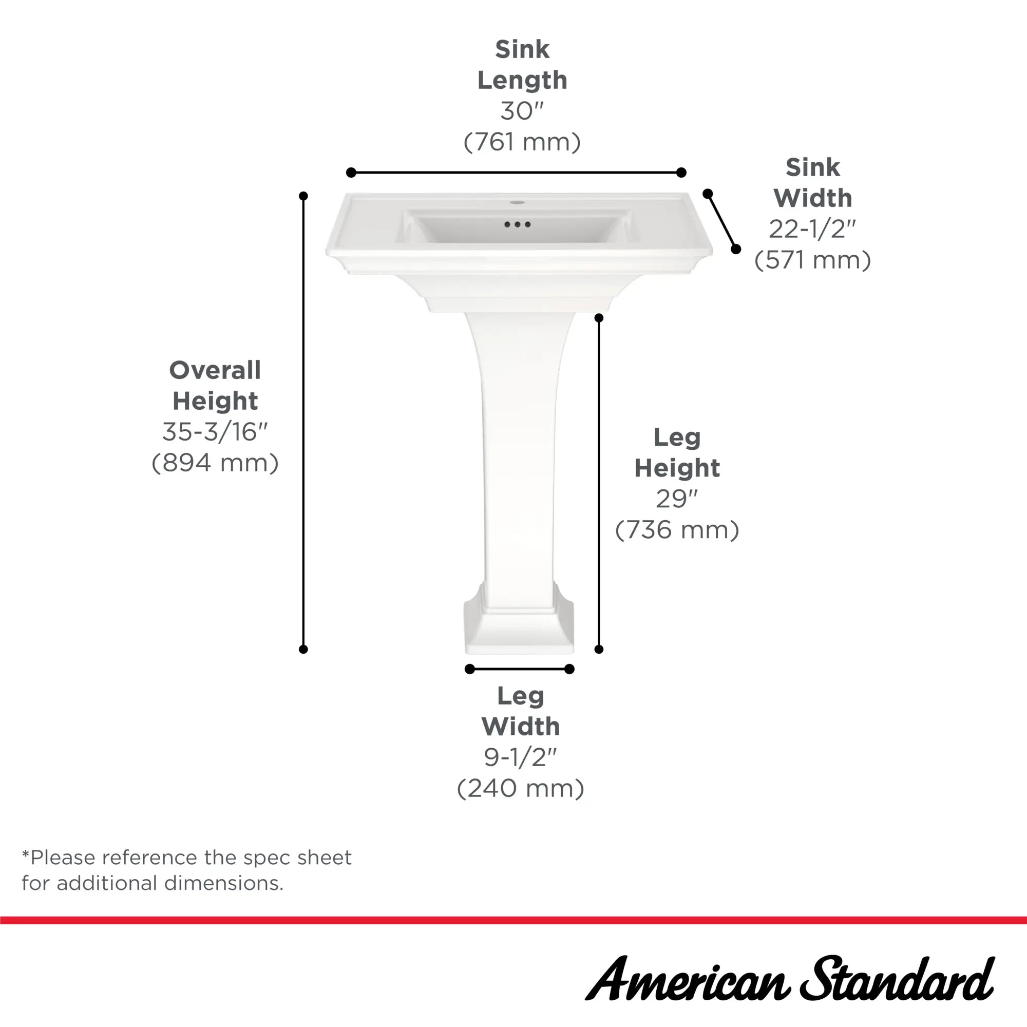 Town Square® S Center Hole Only Pedestal Sink Top and Leg Combination // WHITE // 68130_TownSquareS_Infographic_0297100_0001_SEPT2025_1_CDNwebp.webp