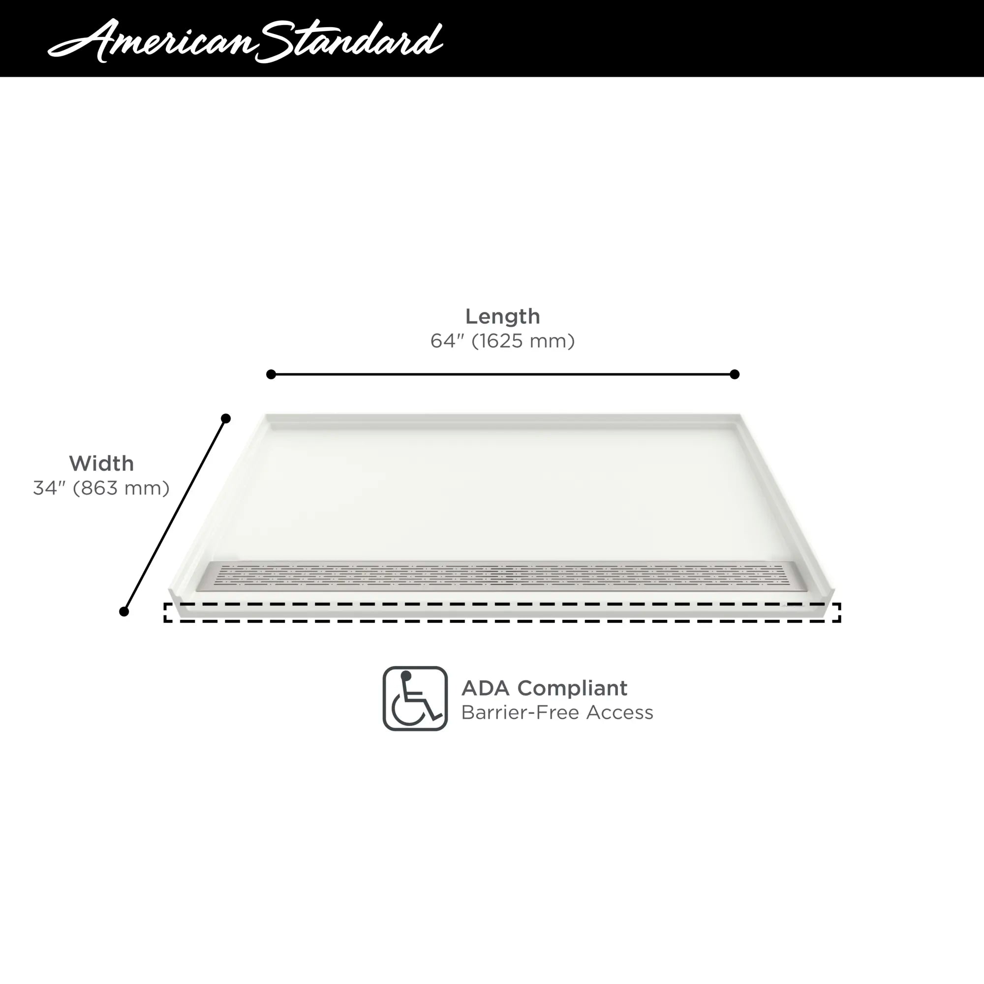 Townsend 64 x 34-Inch Single Threshold ADA Shower Base With Linear Drain // SOFT WHITE // 68211_2019_AS_Townsend_Shower_Bases_Infographics_F1-2_0_CDNwebp.webp