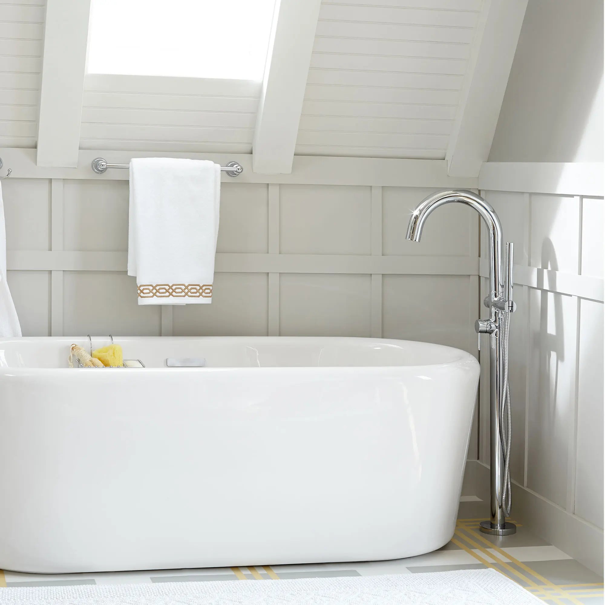 Contemporary Round Freestanding Tub Faucet with Personal Shower for Flash Rough-in Valve with Lever Handle // POLISHED CHROME // 69803_B-2064951002__1__CDNwebp.webp