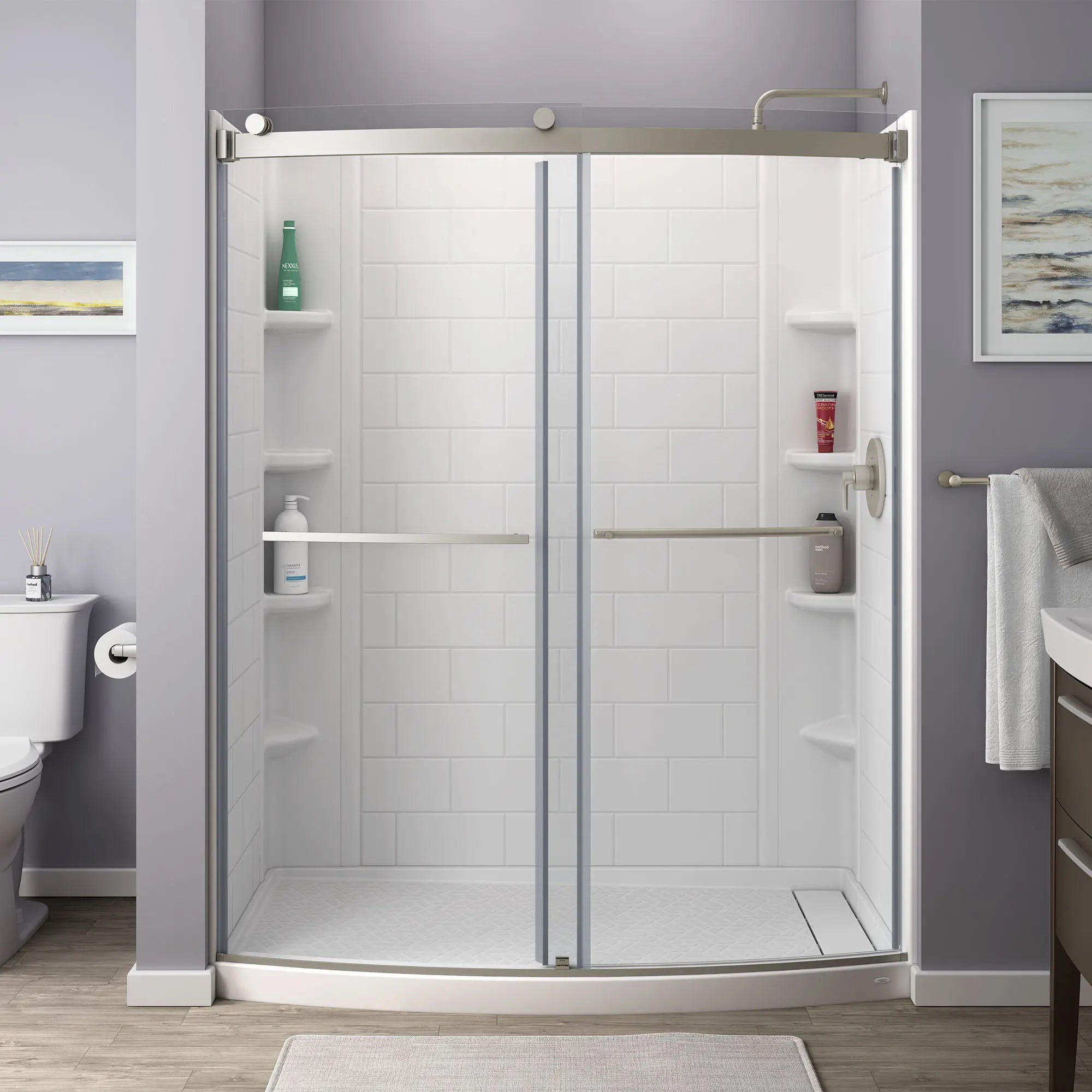 Elevate Frameless 60x72-inch Top-Roller Curved Sliding Shower Door // BRUSHED NICKEL // 82965_B-AM00838400295_CDNwebp.webp