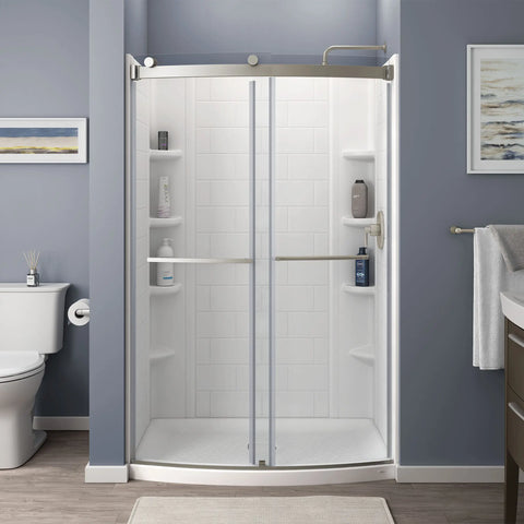 Elevate Frameless 48x72-inch Top-Roller Curved Sliding Shower Door
