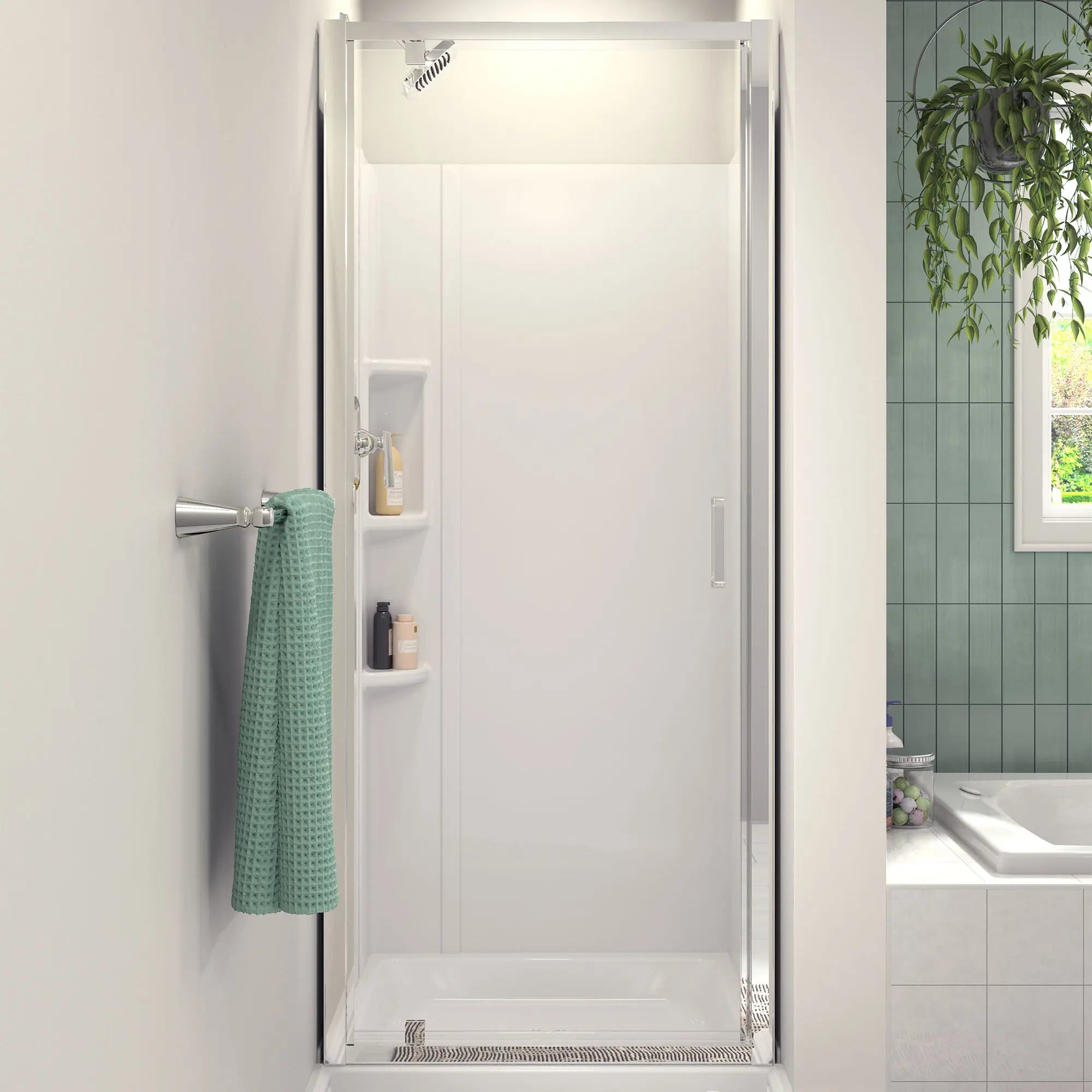 Mainstream 32 In. x 72 In. Shower Door // SILVER SHINE // 83079_B-AM00842400.213_2_A8018T-COI.011_2_2950SWT32.011_2_TU018507.002_2_CDNwebp.webp